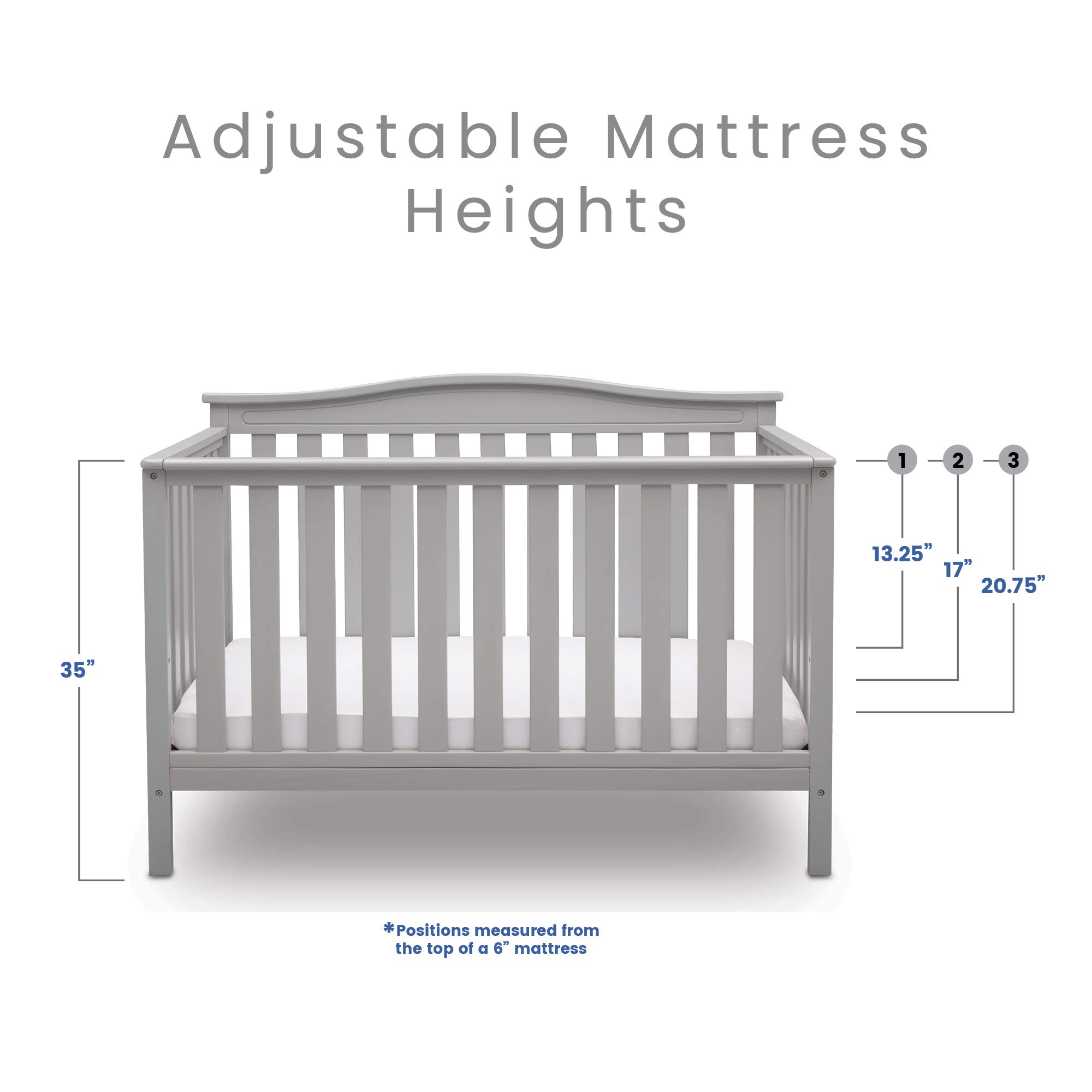 Delta Children Independence 4-in-1 Convertible Baby Crib - Grey | Toddler Bed & Daybed Conversion | Safe & Stylish Nursery Furniture for Newborns to Teens | Perfect for Small Spaces & Modern Nurseries