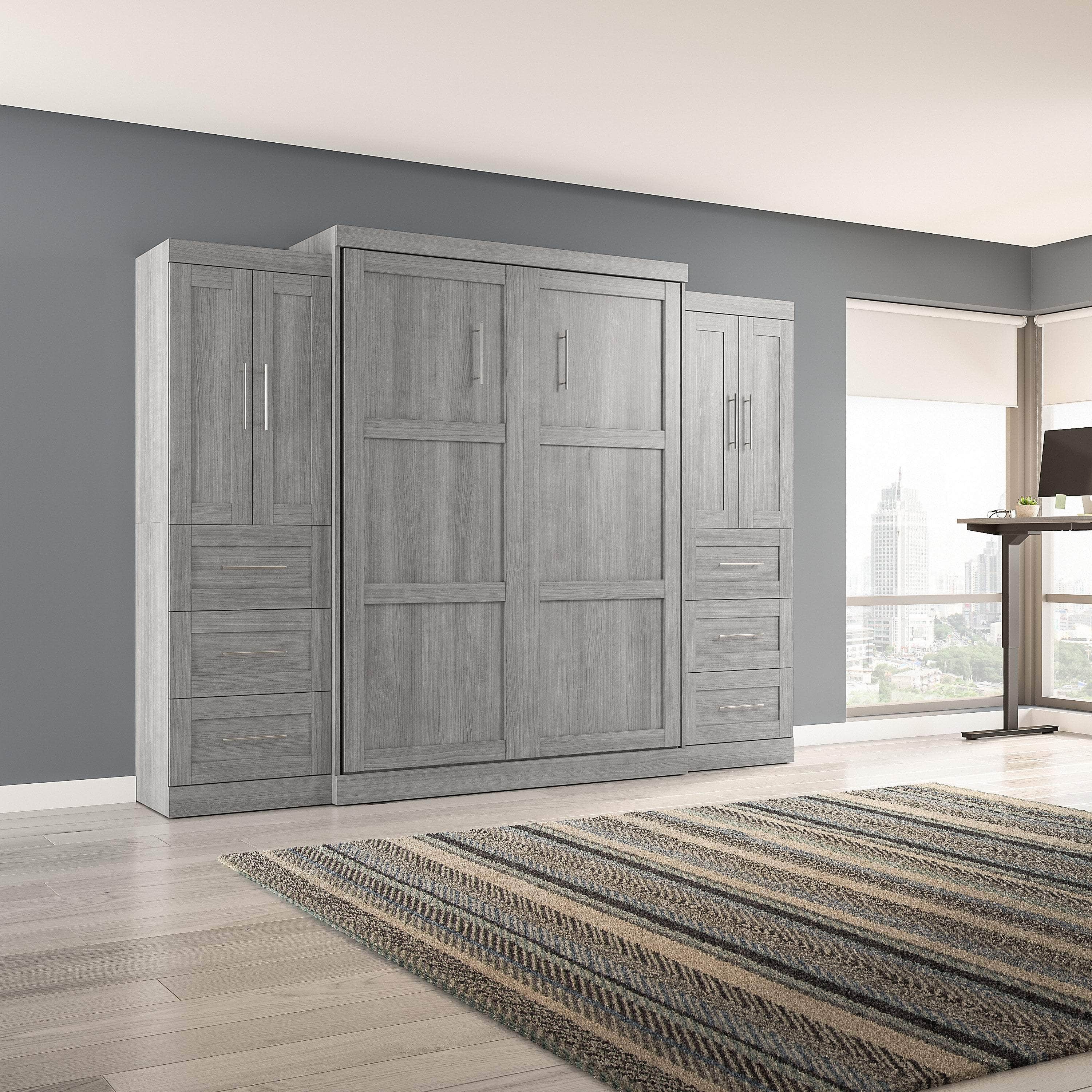 Pur Queen Murphy Wall Bed with Closet Storage Cabinets (115W) - 7 Color Options - Space-Saving Solution for Small Apartments, Guest Rooms & Home Offices