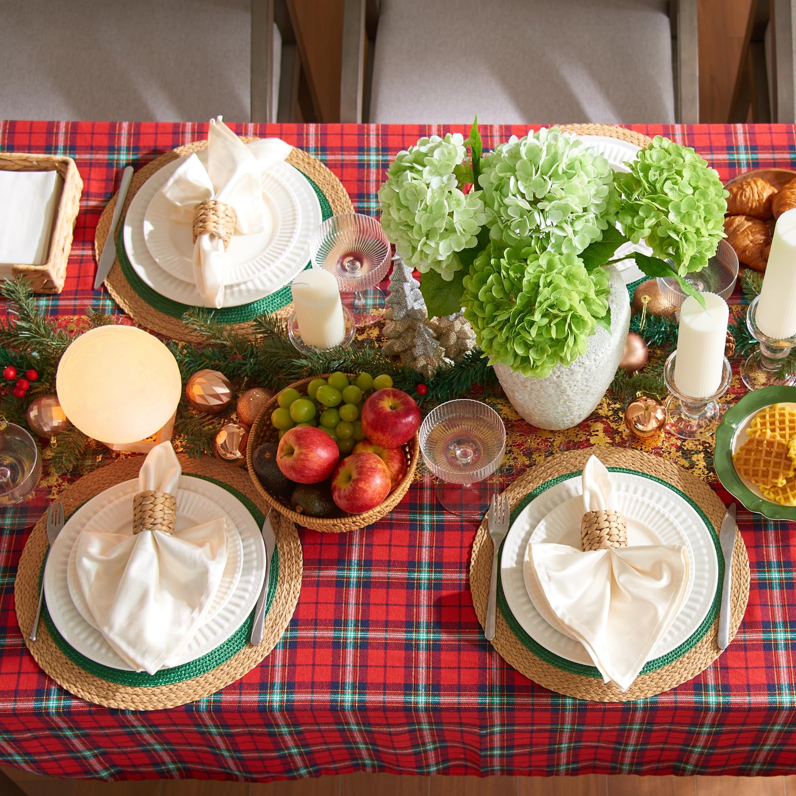 YANGQIHOME 13.8 Inch Round Placemats Set of 6 with Golden Table Runner - Waterproof & Heat Resistant Table Mats for Dining Table Decor - Perfect for Christmas, Thanksgiving, Party, Wedding & Everyday Use