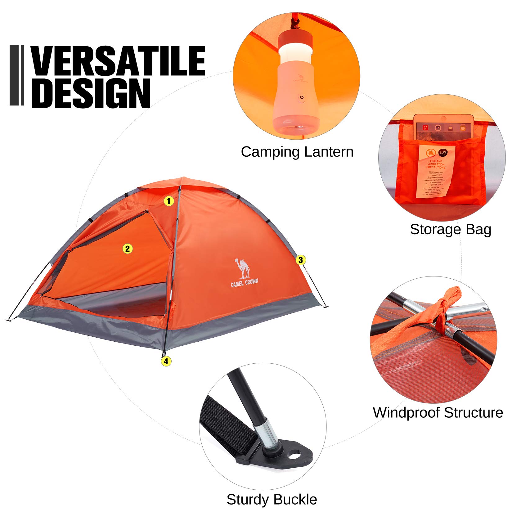 CAMEL CROWN 2-5 Person Camping Tent - Waterproof & Lightweight for Hiking, Backpacking, Outdoor Adventures