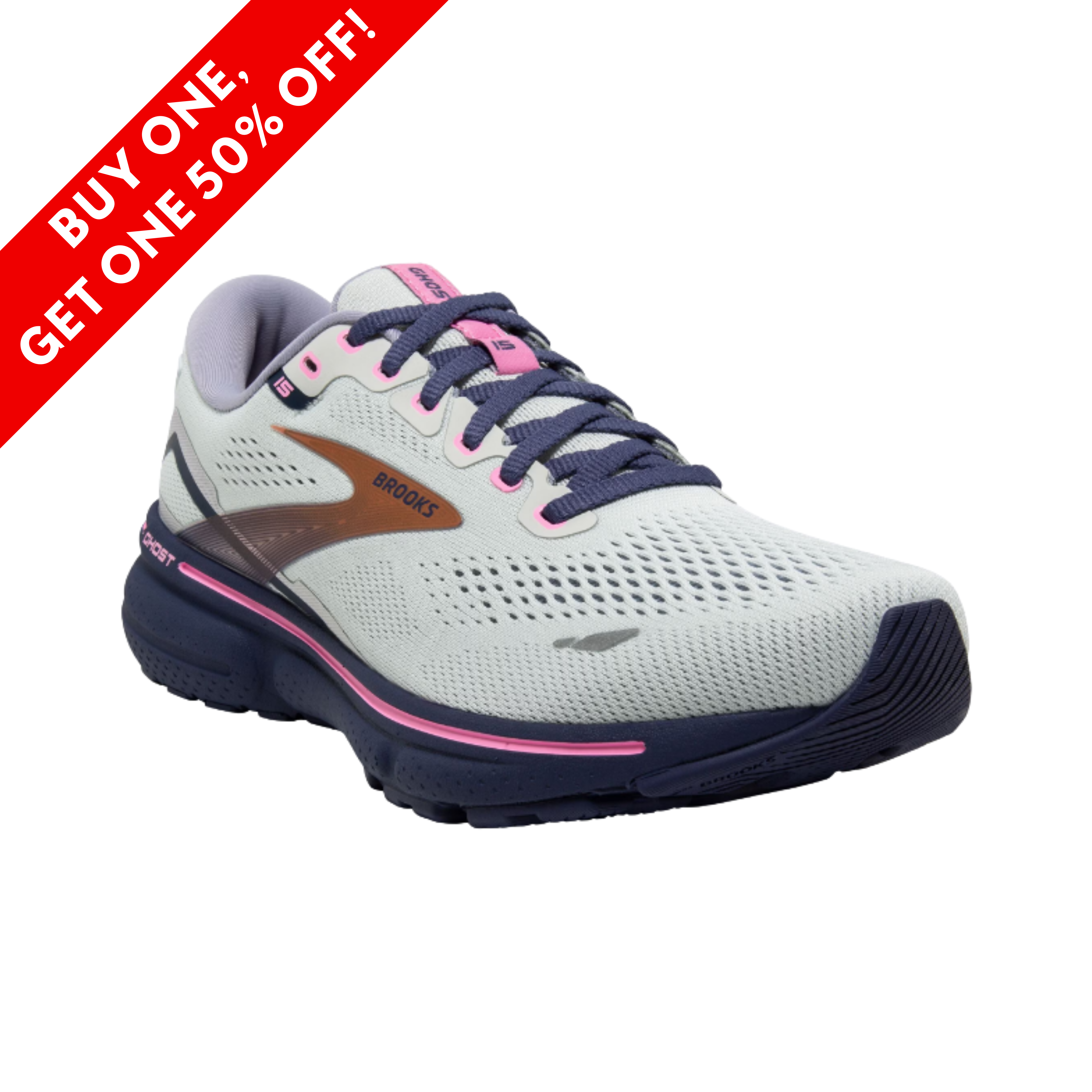 Women's Running Shoes Ghost 15 - Lightweight Cushioned for Comfort | Spa Blue/Neo Pink/Copper | Medium (B) Width | Perfect for Jogging, Gym Workouts & Daily Walking