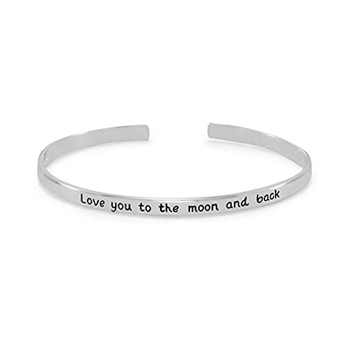 925 Sterling Silver Love You To The Moon Cuff Bracelet - 4mm Wide Celestial Jewelry Gift for Women, Perfect for Anniversaries, Valentine's Day & Romantic Occasions