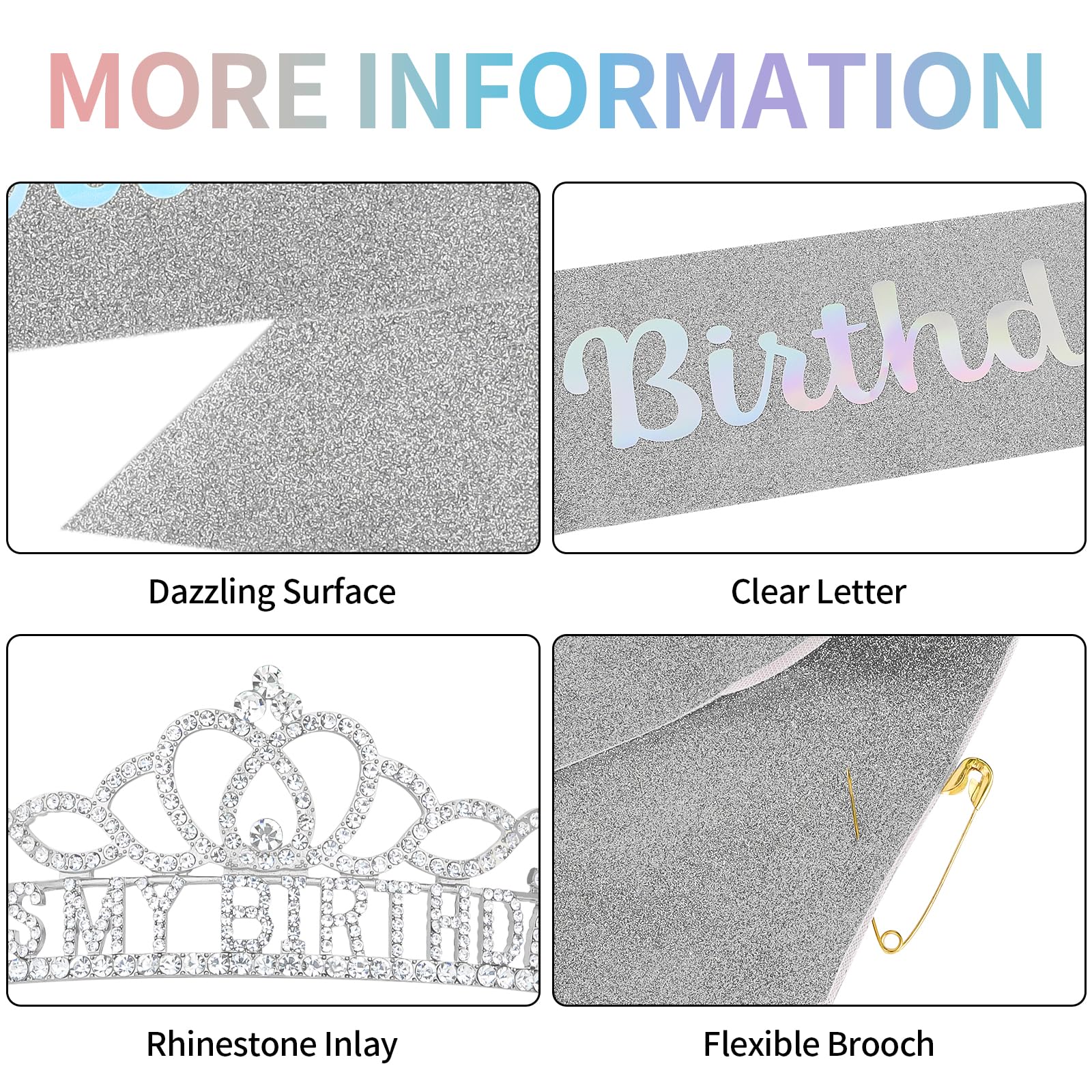 Silver Birthday Crown for Women - Elegant Birthday Tiara & Headband for Birthday Girl - Perfect Birthday Decorations & Gifts for Parties, Celebrations & Special Occasions