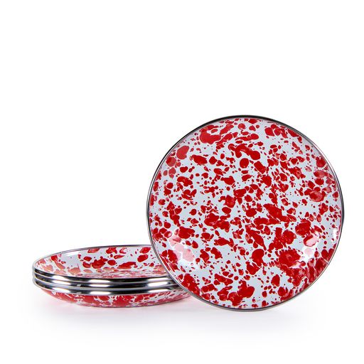 Red Swirl Appetizer Plates 5.75 Inch - Set of 4 Small Dessert Plates for Party, Wedding, Cocktail Hour & Home Entertaining