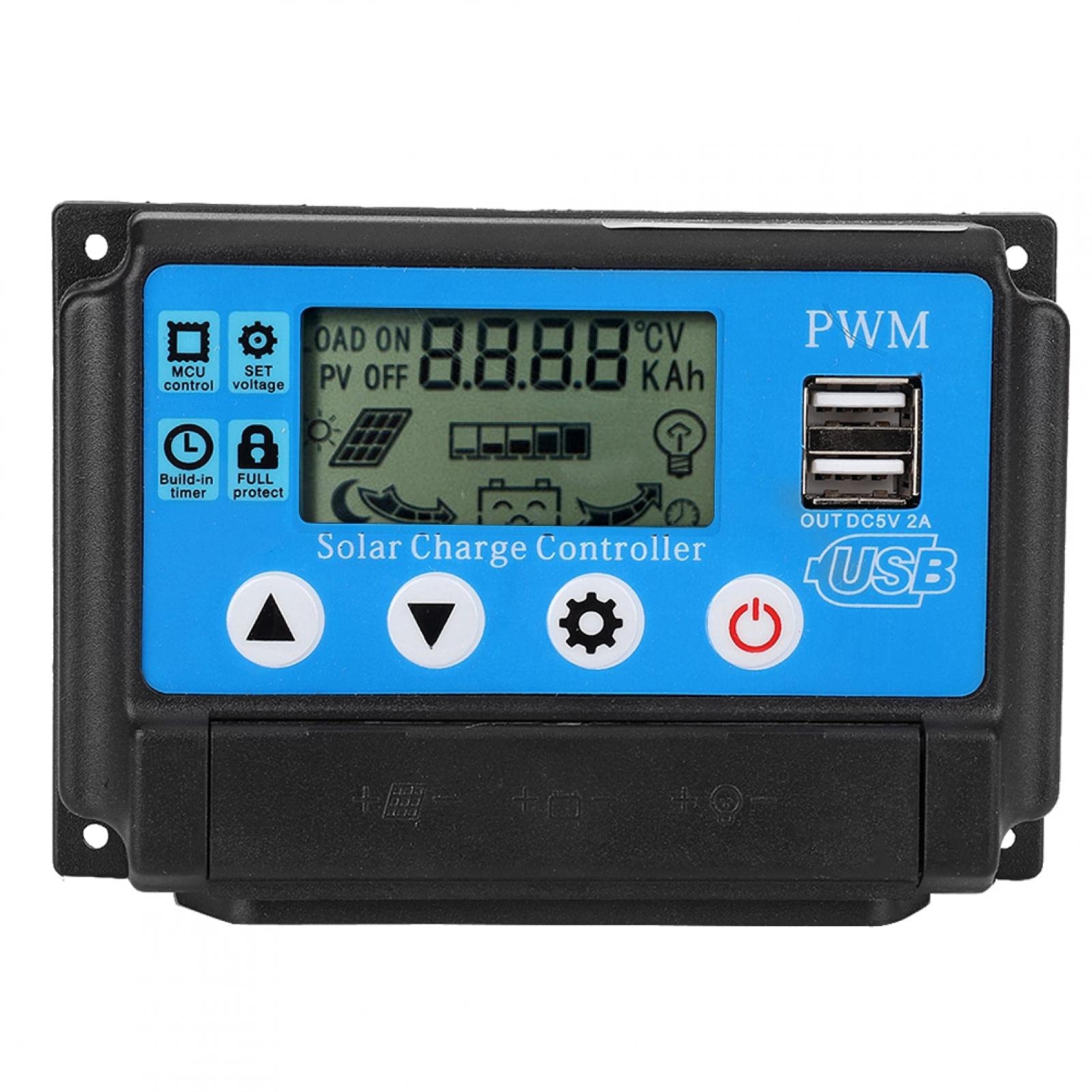 12V/24V Yctze Solar Charge Controller with LCD Display & Dual USB 5V Output - 10A PWM Auto-Switching Solar Panel Regulator for RV, Boat, Home Off-Grid Power Systems