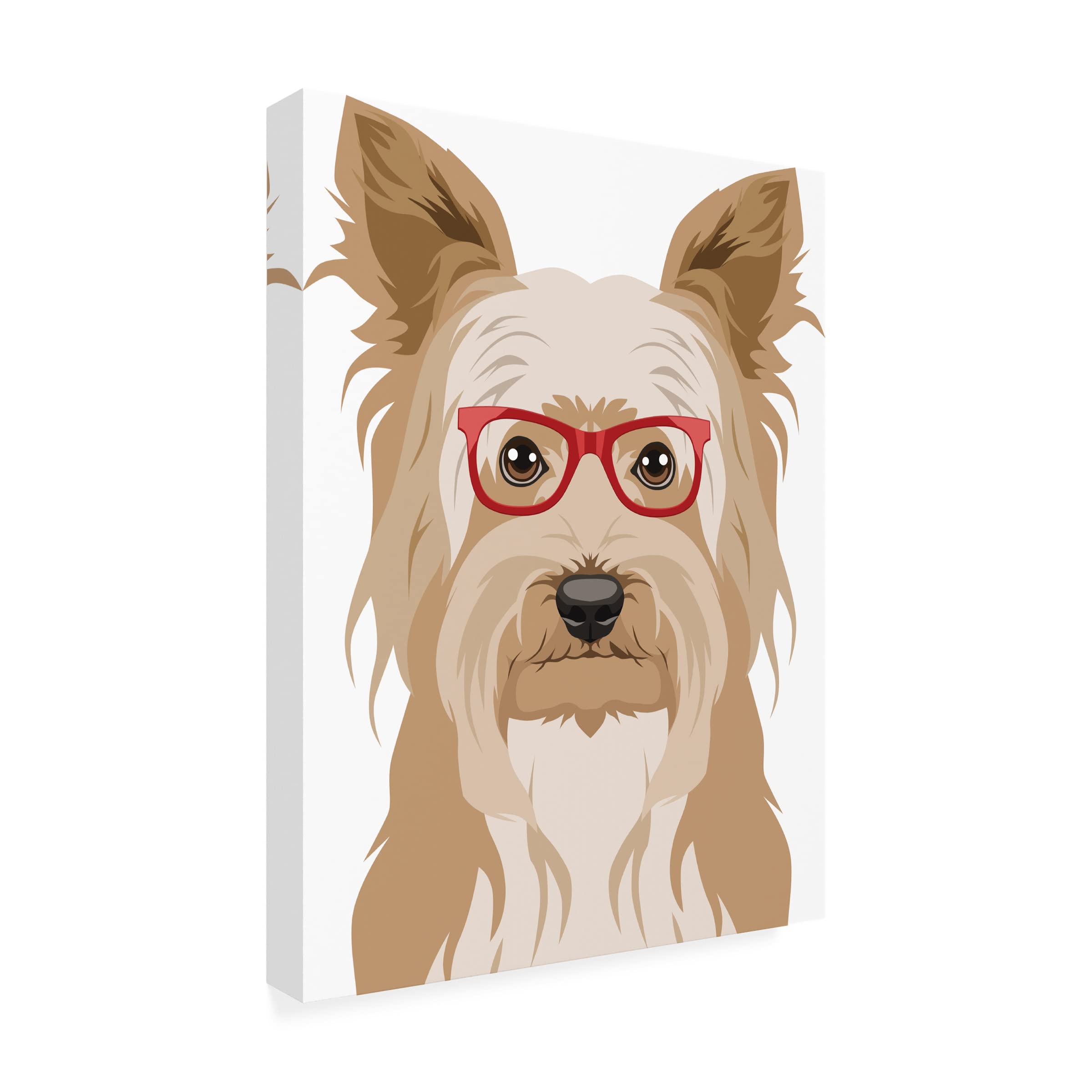 Trademark Fine Art 'Yorkshire Terrier Wearing Hipster Glasses' Canvas Wall Art Print - Cute Dog Portrait for Home Decor, Office & Gifts
