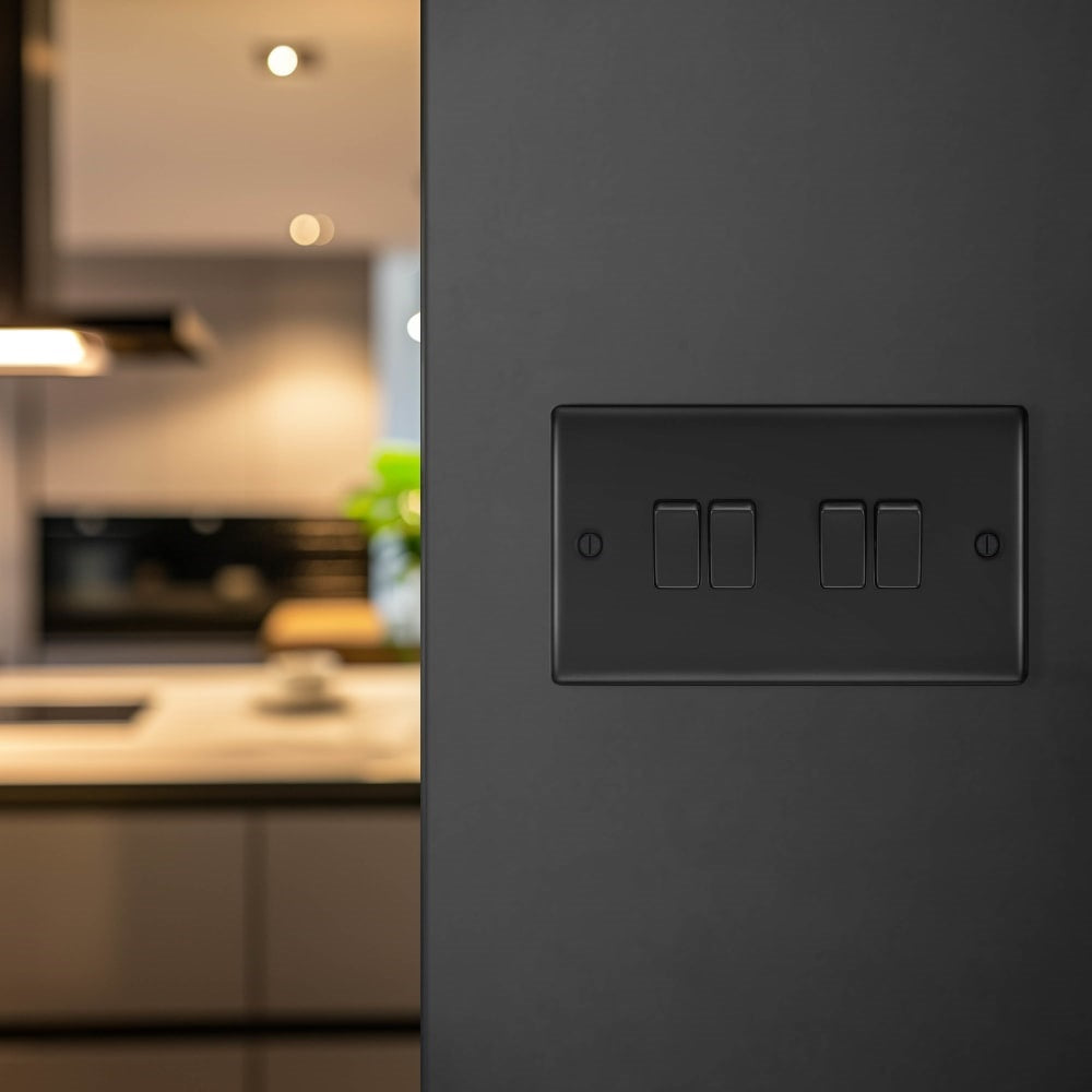 BG Nexus Metal Matt Black 4G 2W Light Switch NFB44 - Modern Electrical Switch for Home & Office Lighting Control