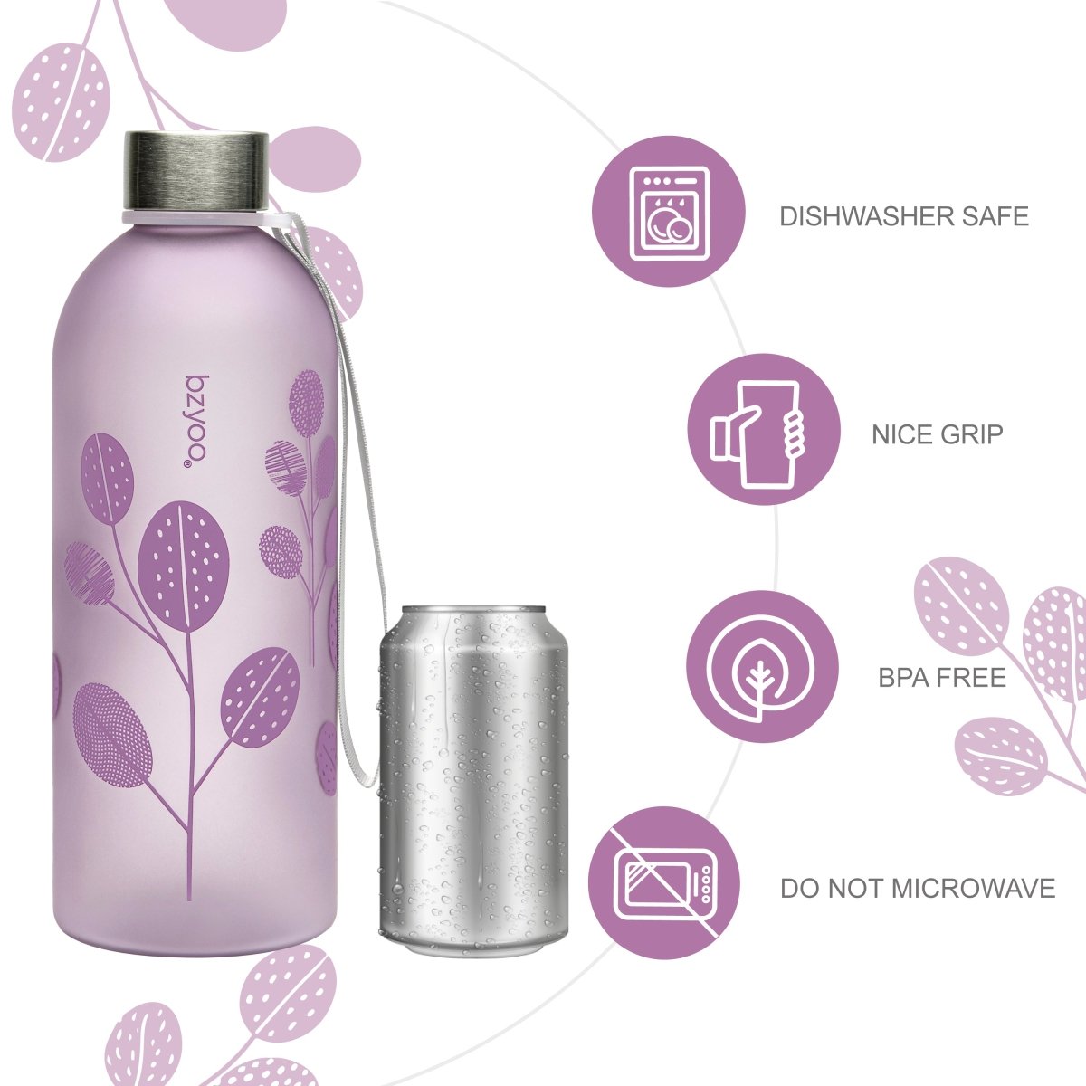 32oz Time Marker Tritan Water Bottle with Carrying Strap - Leaf Purple | BPA-Free Leakproof Water Bottle for Gym, Hiking & Outdoor Activities