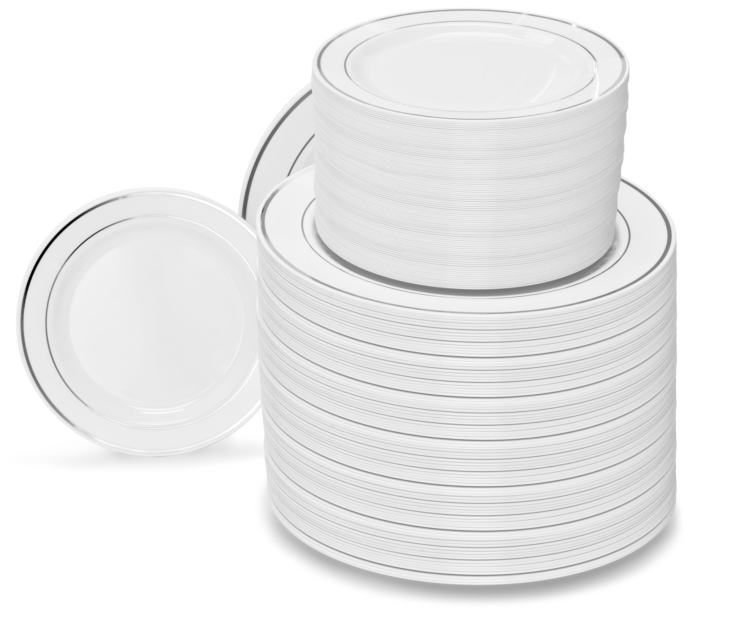 240-Pack Heavyweight Disposable Plastic Plates for Weddings & Parties - 9'' White Luncheon Plates with Elegant Silver Rim - Perfect for Birthday Celebrations, Baby Showers & Catering Events