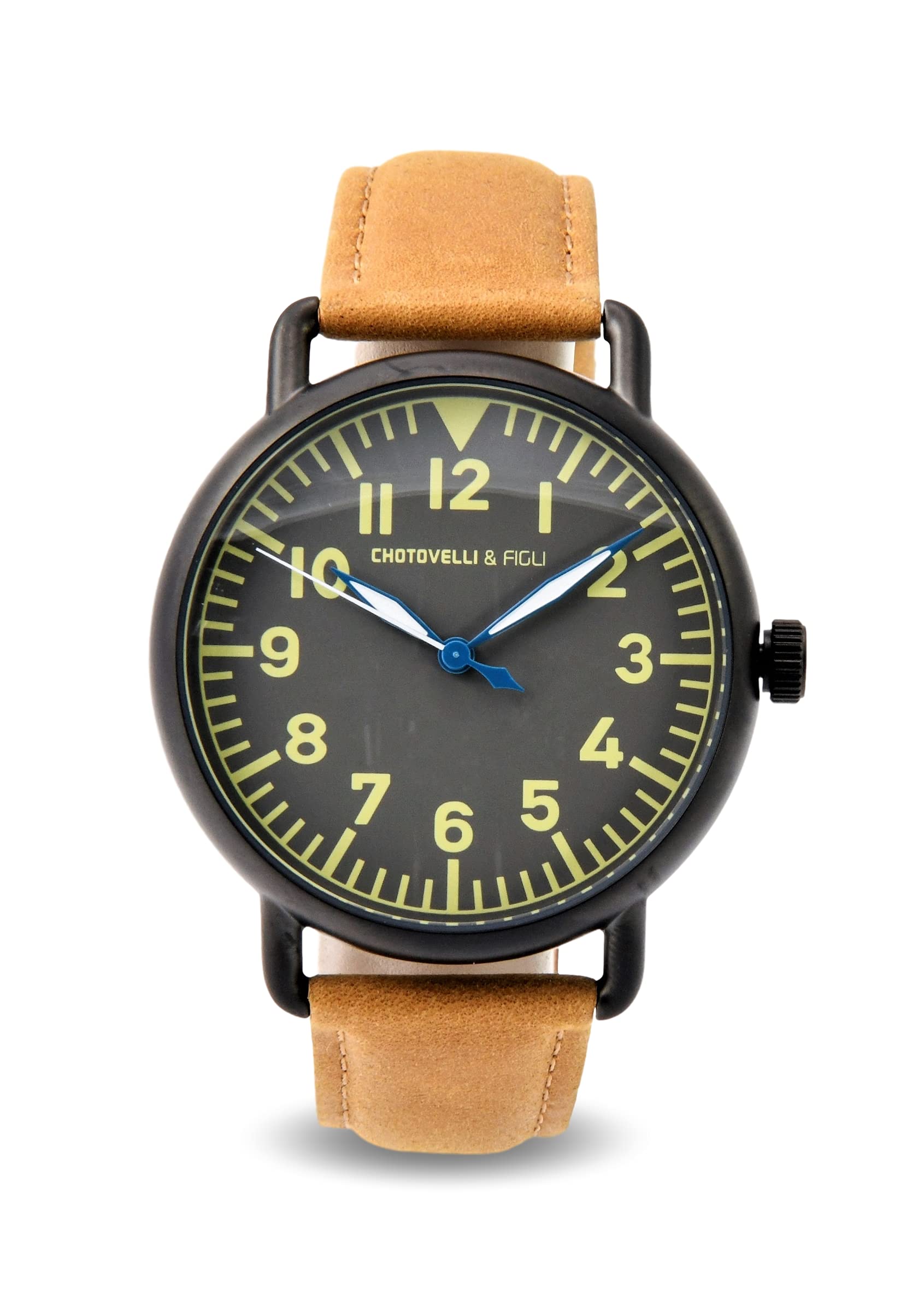 Chotovelli Men’s Vintage Pilot Watch with Mecha-Quartz Movement & Genuine Leather Strap - 1949 Inspired Aviator Timepiece for Aviation Enthusiasts and Fashion Collectors