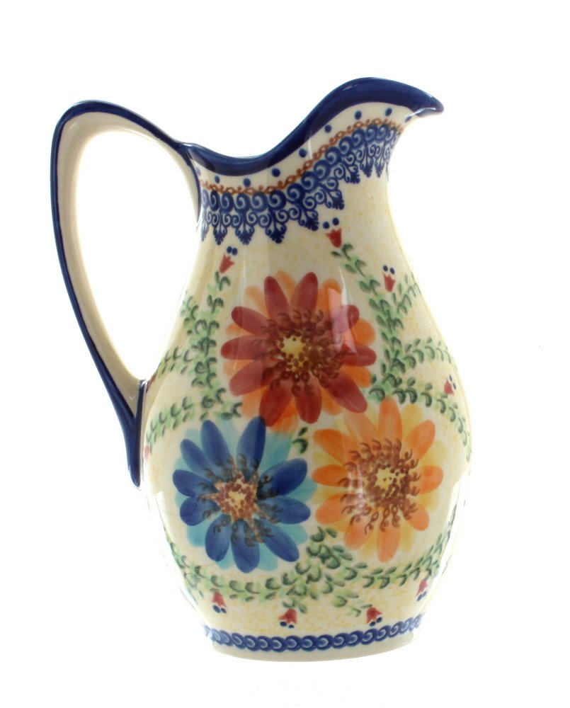 Handmade Polish Pottery Autumn Burst Pitcher - Colorful Ceramic Water Pitcher for Home Decor, Kitchen & Holiday Serving - Perfect for Thanksgiving, Fall Decorations & Gift Giving