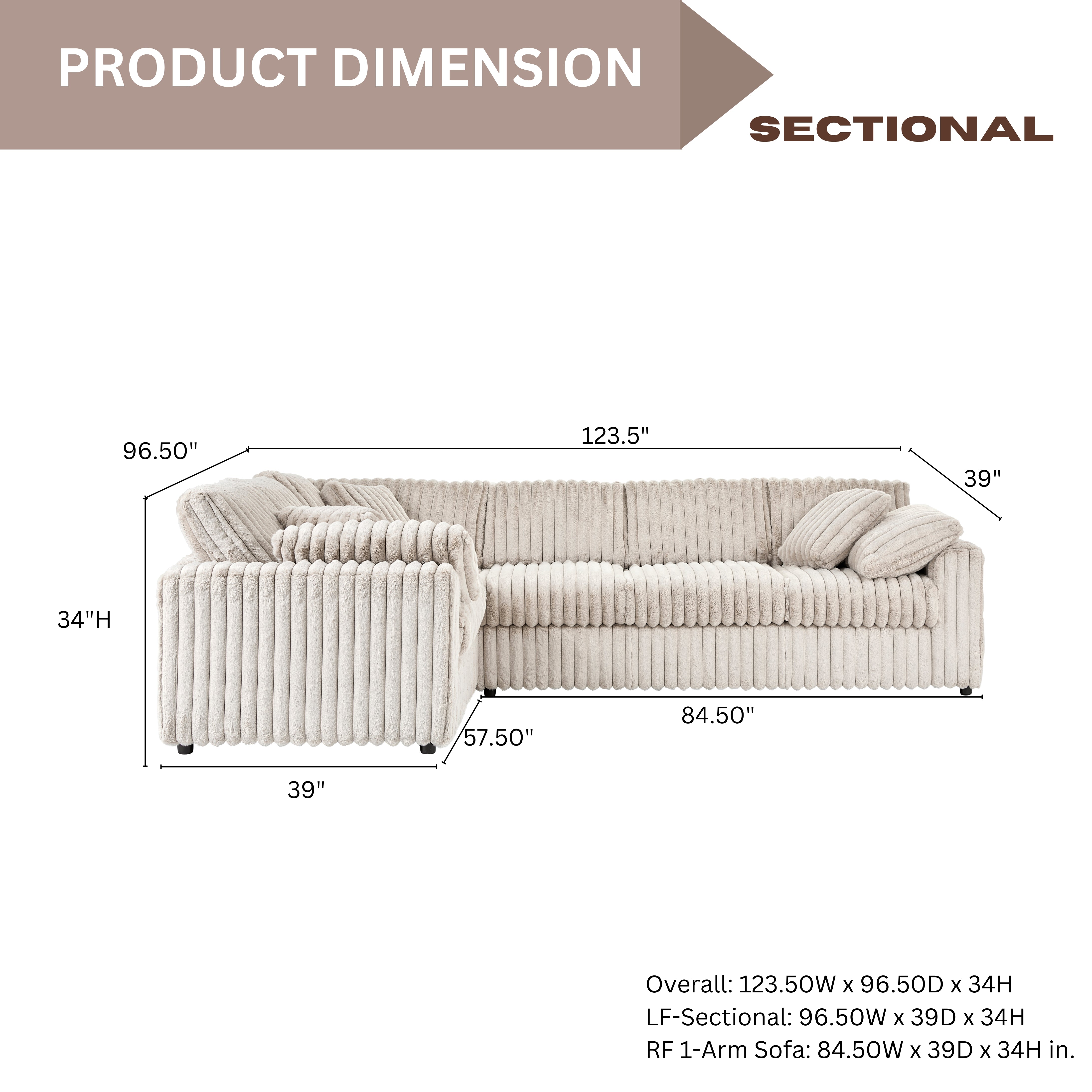 Roundhill Furniture Belvoir L-Shaped Sectional Sofa - Modern Living Room Couch for Small Spaces, Comfortable Upholstered Fabric Sofa Set with Chaise Lounge | Perfect for Apartments, Condos, and Cozy Family Rooms