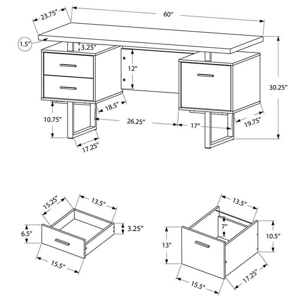 Atlin Designs Modern 3-Drawer Home Office Desk - Gray & Black Computer Writing Desk for Small Spaces, Study Rooms & Workspaces