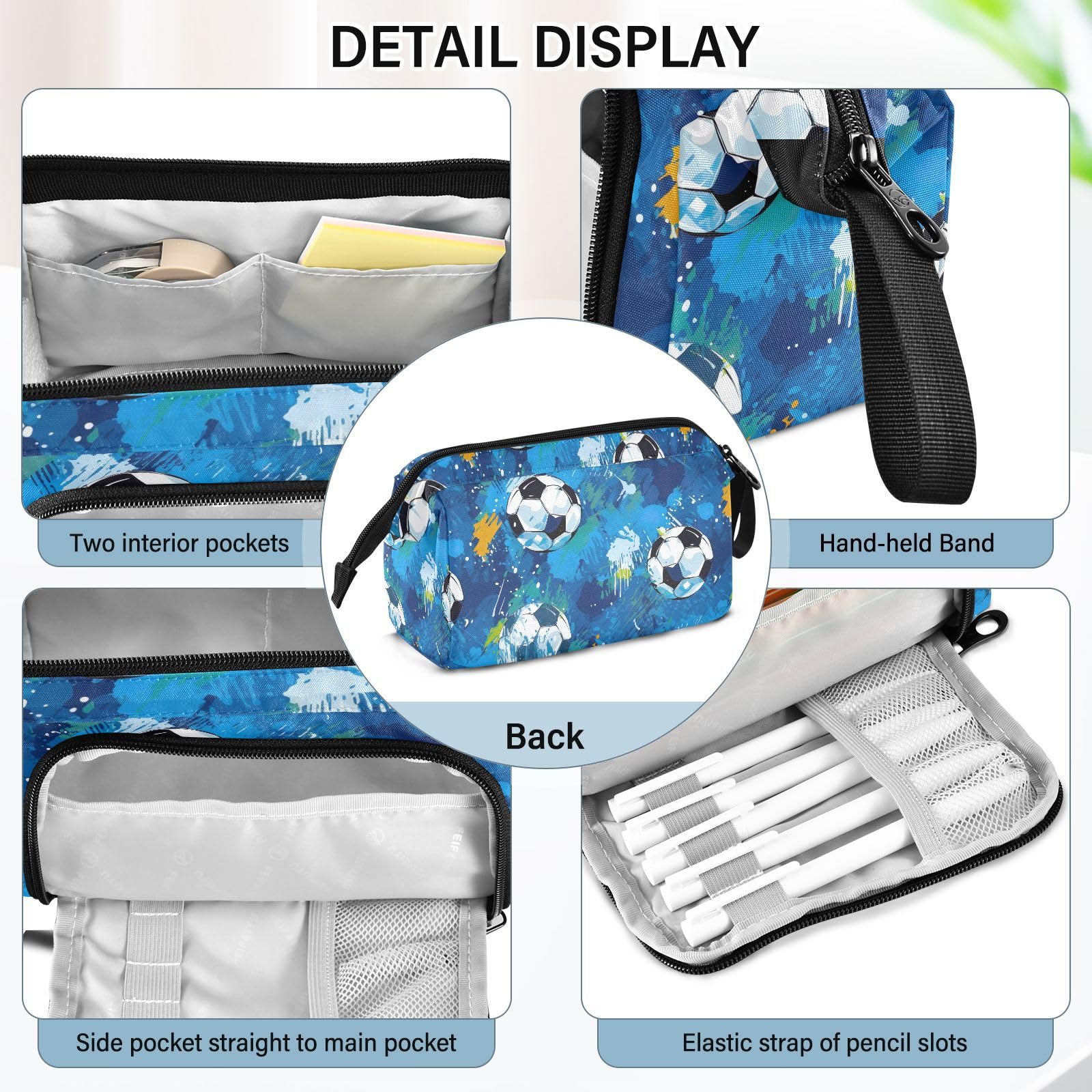 Premium Soccer-Themed Large Capacity Pencil Case with Zipper - Aesthetic School Supply Organizer for Students, Teens & Adults | Perfect for Sports Fans, School, Office & Travel