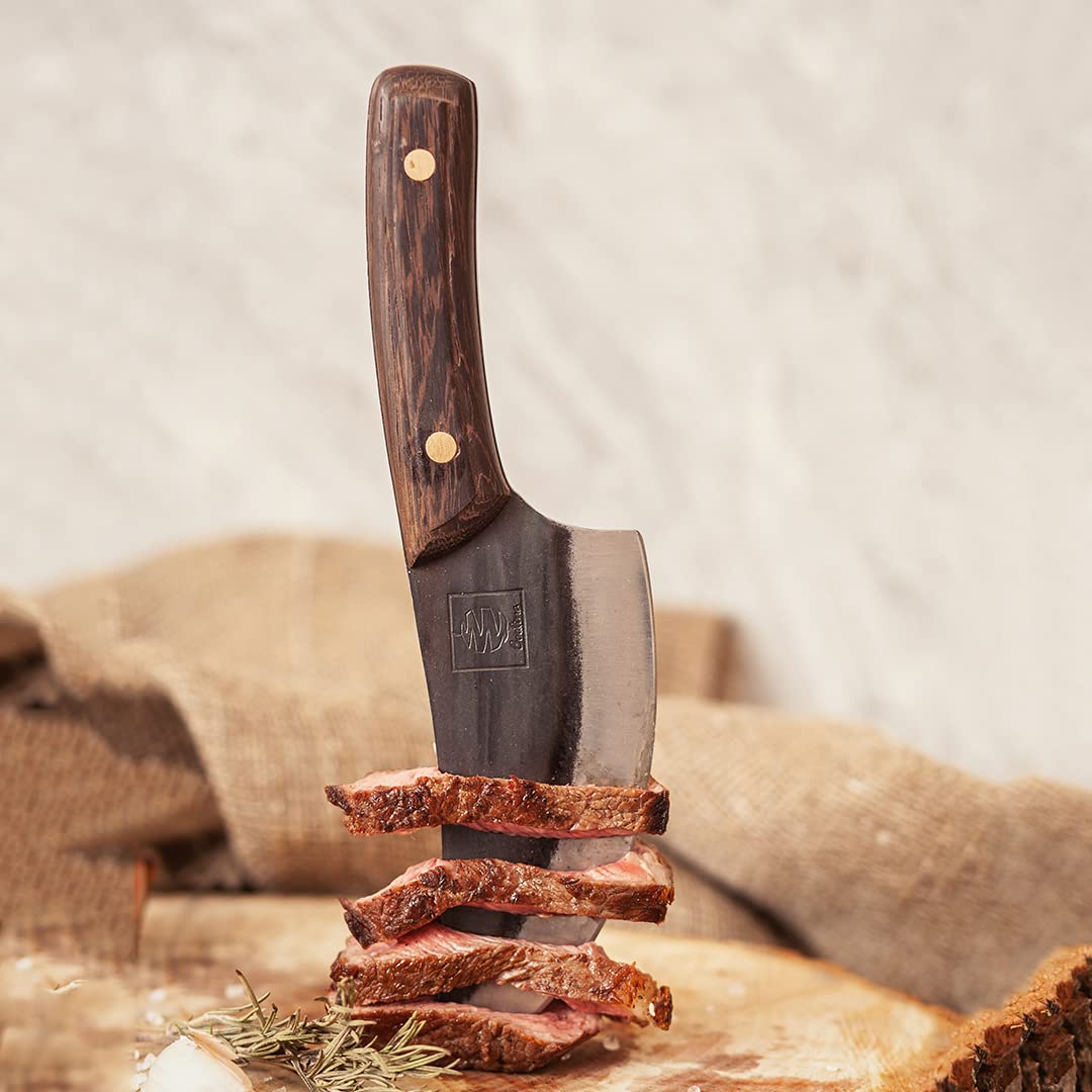 COOLINA Altomino Handmade Butcher Knife - 5.7-inch Manganese Steel Blade, Hand-Forged Chinese Cleaver for Meat Cutting, Deboning & Kitchen Prep | Perfect for Professional Chefs & Home Cooking