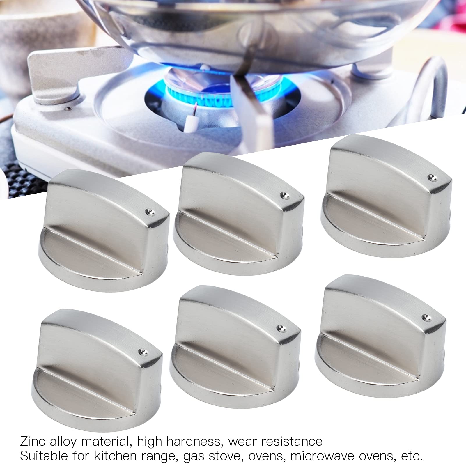 Zerodis 6Pcs 8mm Zinc Alloy Stove Control Knobs - Replacement Gas Range Knobs for Kitchen Stoves & Microwaves (0° Switch) - Perfect for Gas Stove, Oven & Appliance Repair