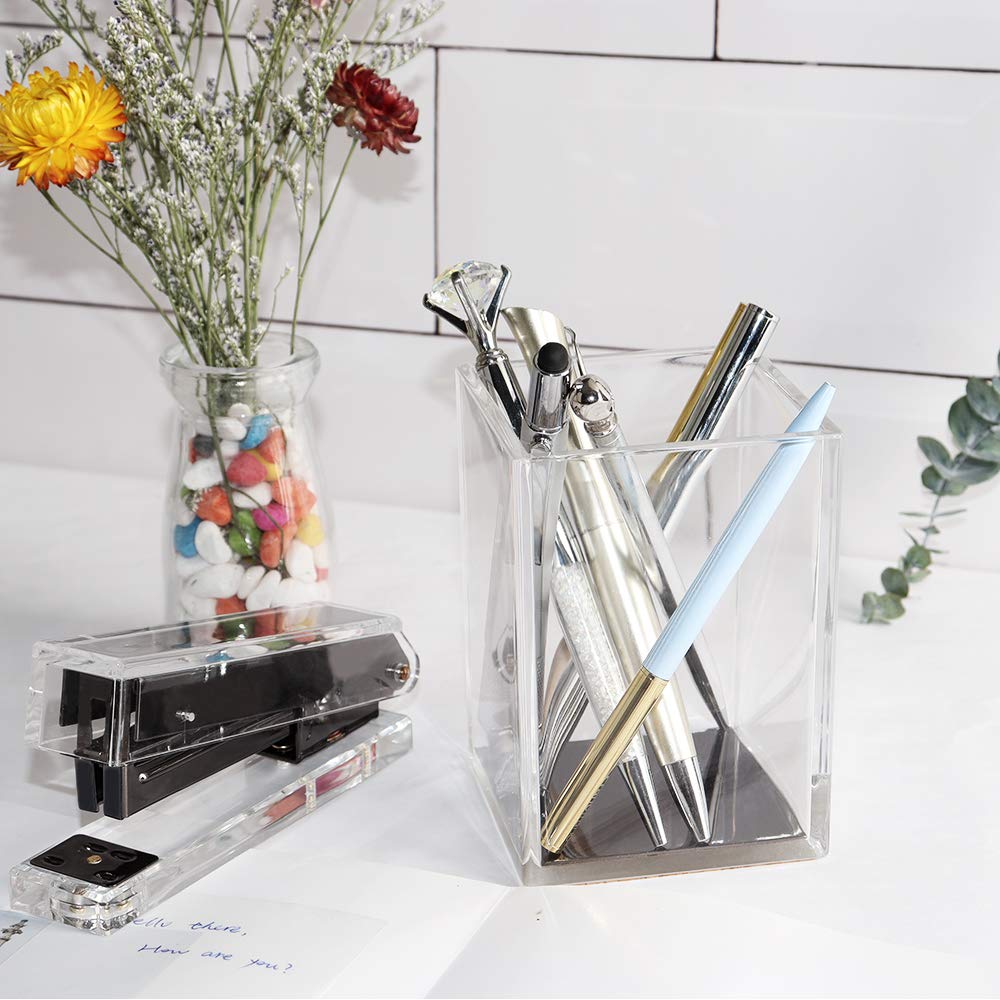 Premium Acrylic Desk Organizer Set - Tape Dispenser, Stapler, Sticky Notes Tray, Magnetic Paper Clip Holder & Pen Pencil Organizer - Modern Office Supplies for Home & Workspace (Lucid Black) - Perfect for Desk Organization, School Supplies & Office Decor