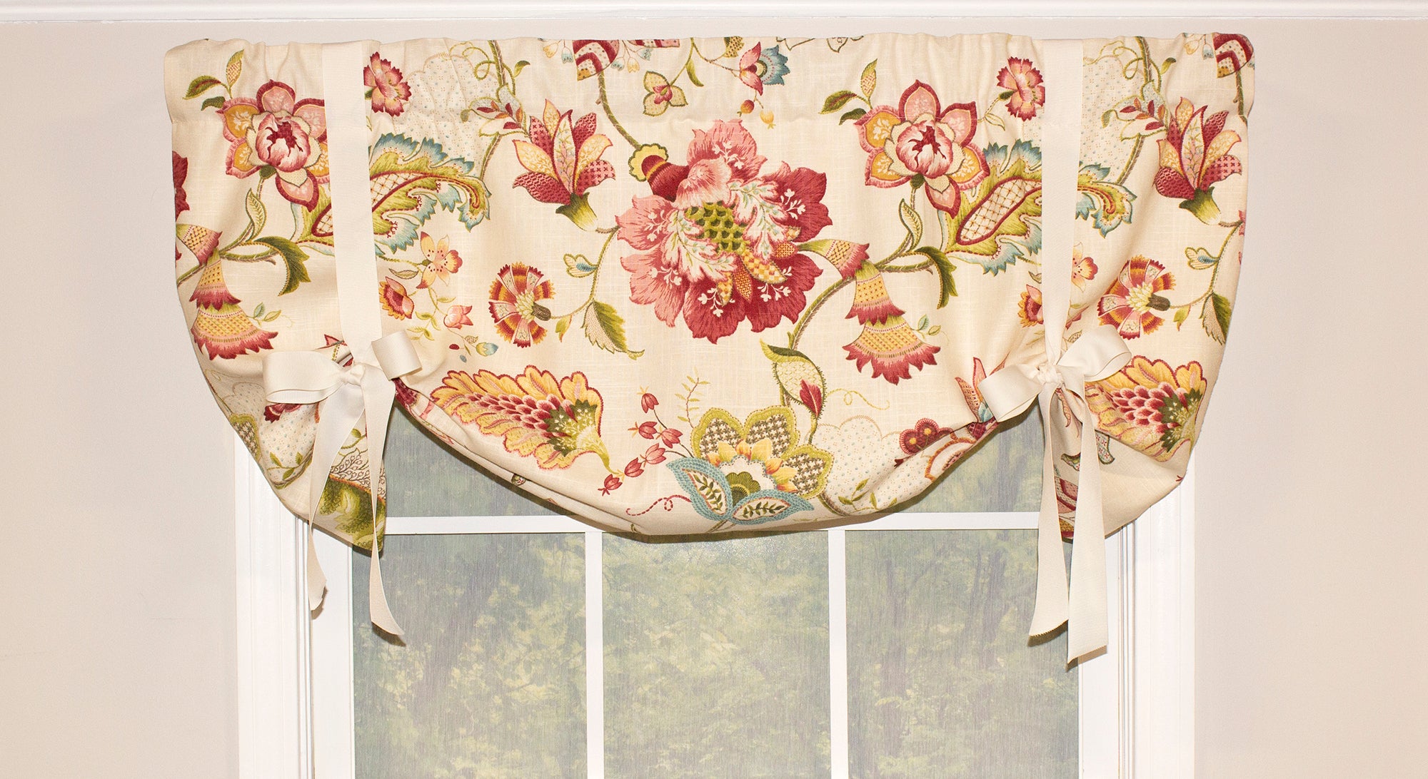 British Floral Tie-Up Valance - Elegant Window Treatment for Bedroom, Living Room & Kitchen Decor - Perfect for Home, Apartment & Dorm Room Styling