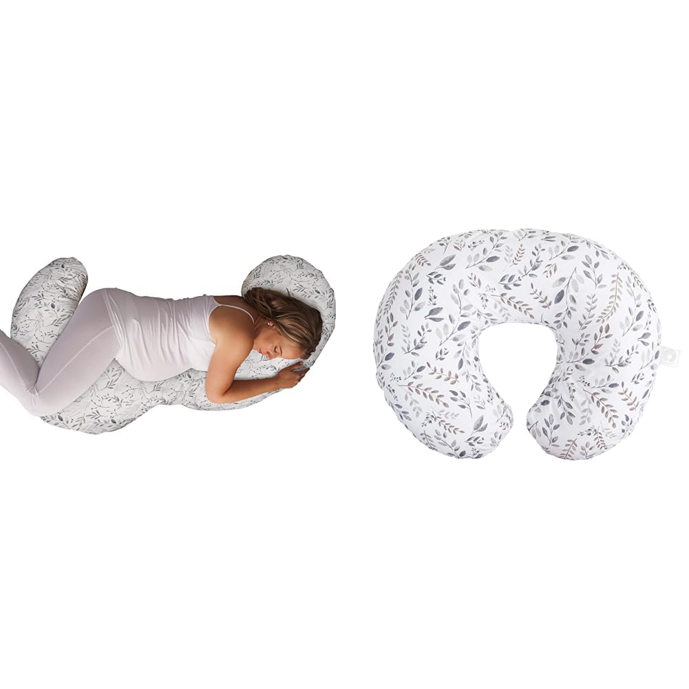 Boppy Pregnancy and Nursing Pillow Bundle - Original Nursing Support Pillow & Total Body Pillow with Gray Printed Removable Covers - Perfect for Maternity Comfort, Breastfeeding & Postpartum Recovery