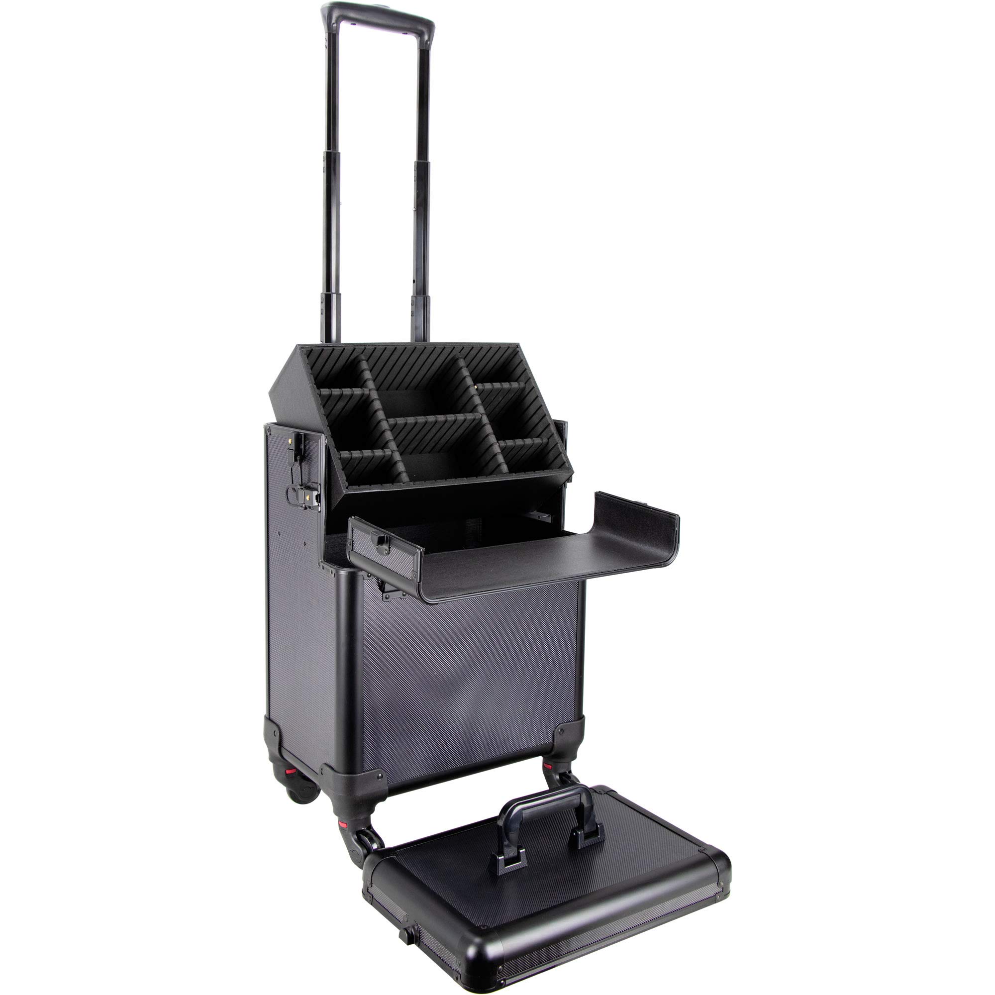 Ver Beauty 3-in-1 Professional Rolling Makeup Case - 4 Removable Wheels, Extendable Trays with Dividers & Mirror - Aluminum Art Craft & Tattoo Organizer for Artists, Salon, Travel & Mobile Beauty Services