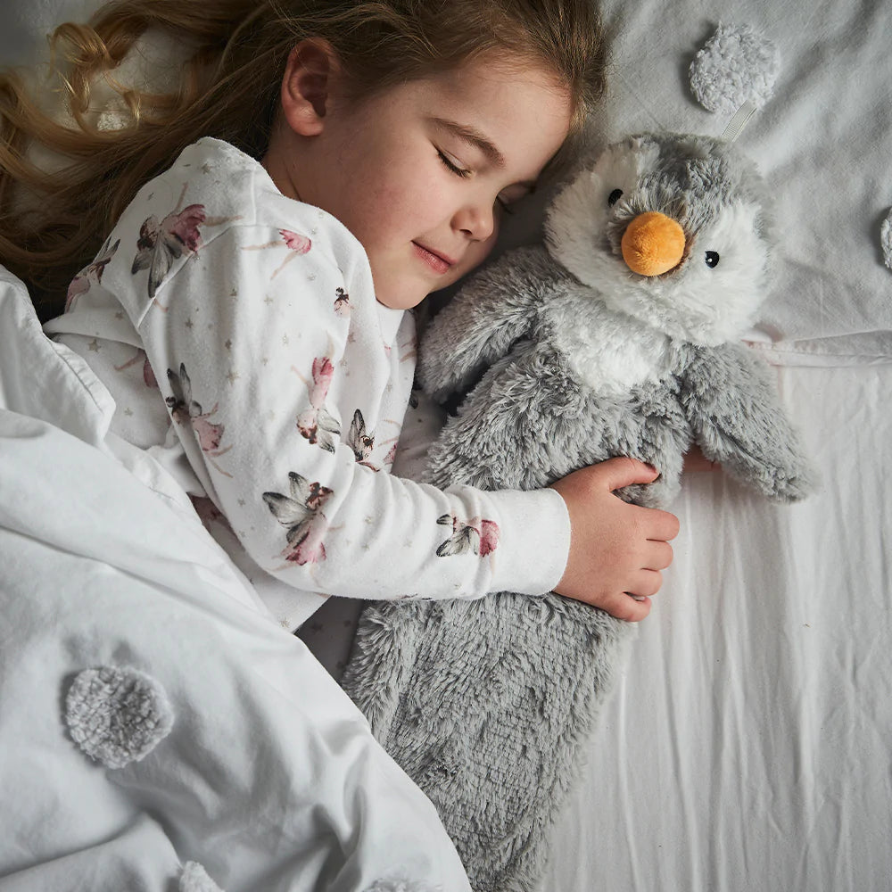3D Midi Hot Water Bottle with Grey Penguin Faux Fur Cover - Warm & Cozy Pain Relief for Winter, Perfect for Cuddling on Sofa or Bed