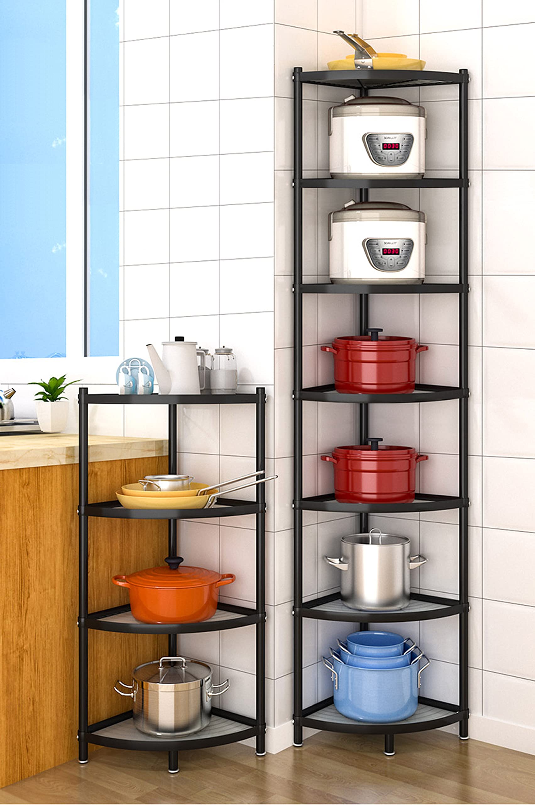 7-Tier Stainless Steel Kitchen Pot Rack - Space Saving Cookware Storage Organizer with Multi-Layer Corner Shelves for Pots, Pans & Utensils - Perfect for Small Kitchens & Pantry Organization