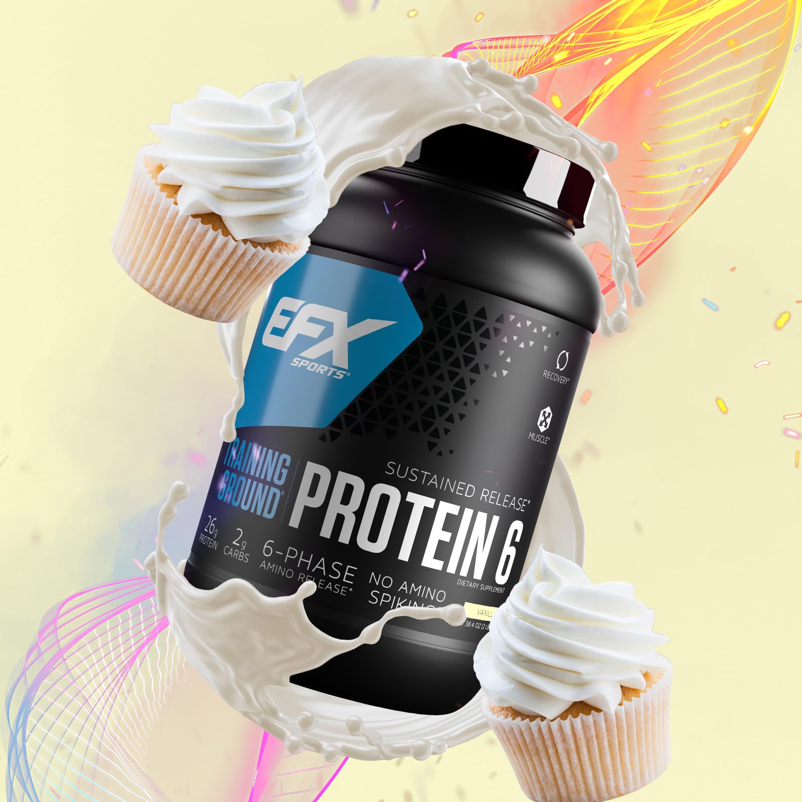 EFX Sports Training Ground Protein 6 - 26g 6-Source Sustained Release Protein Powder with Whey Isolate, Concentrate, Egg White & Pea Protein - Vanilla Flavor (32 Servings) for Post-Workout Recovery, Muscle Growth & Fitness Nutrition
