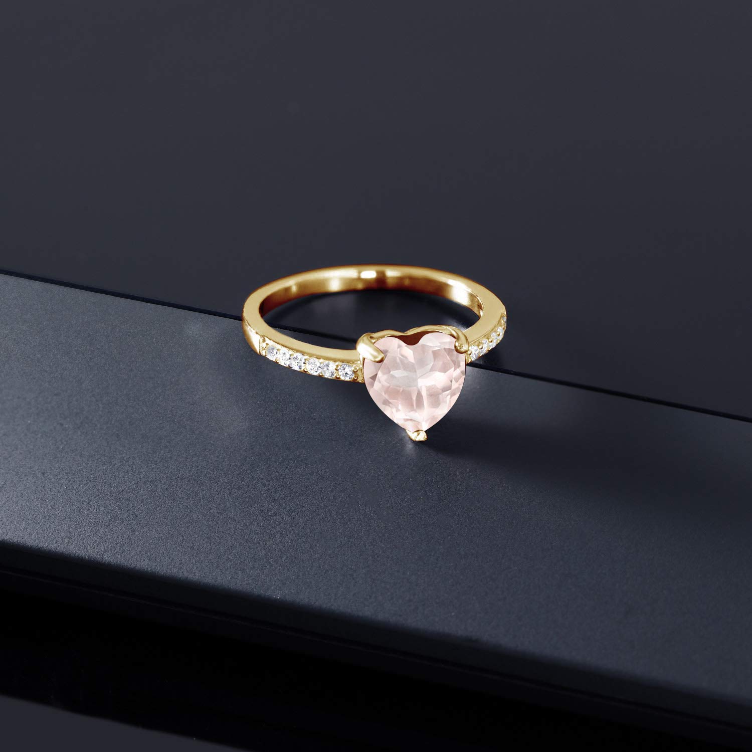 1.90 Ct Heart-Shaped Rose Quartz Ring - 18K Yellow Gold Plated Sterling Silver - Romantic Gift for Valentine's Day, Anniversary & Special Occasions