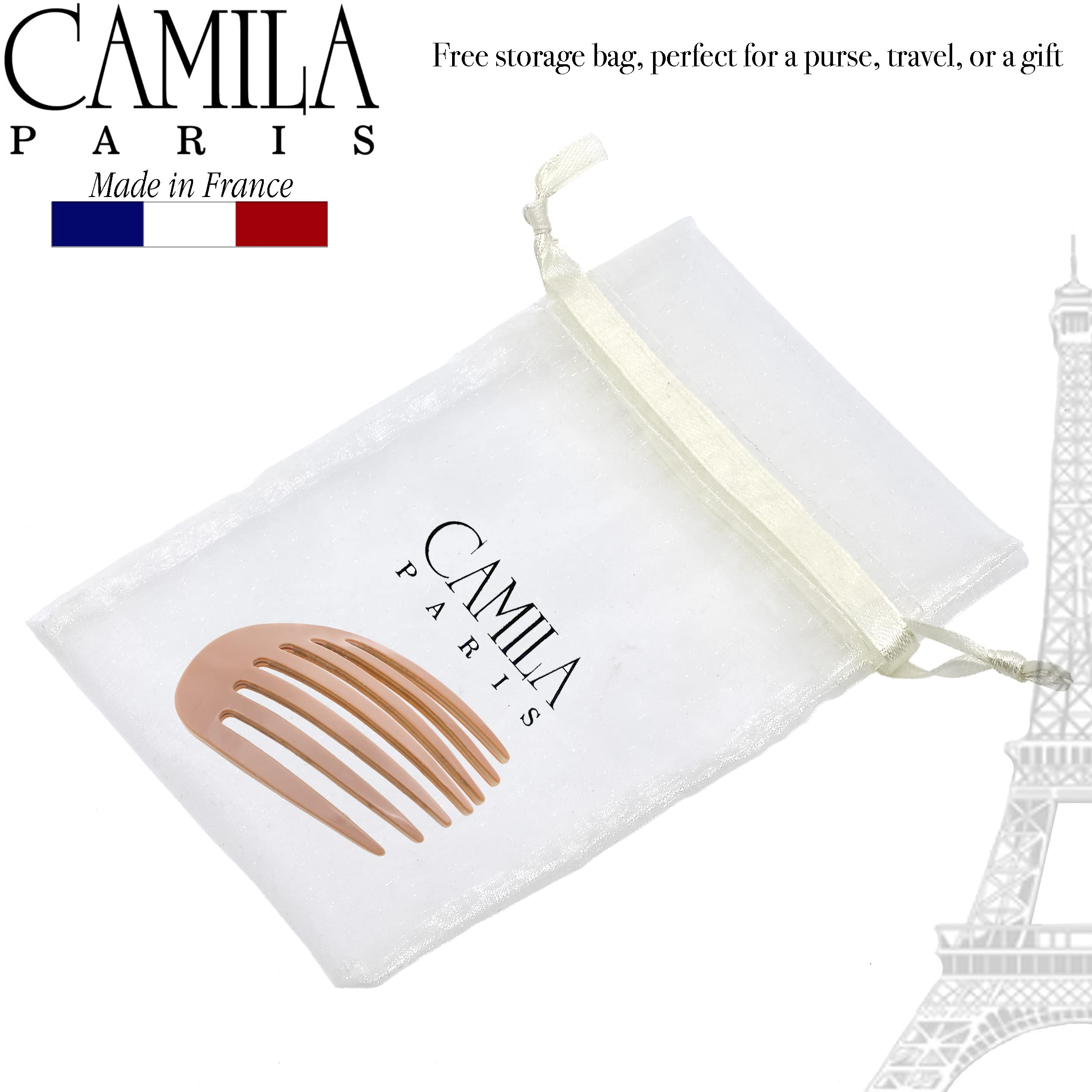 Camila Paris CP3402 French Hair Side Comb - Small Rounded Pink Handmade Hair Clip for Women | Strong Hold No Slip Styling | Perfect for French Twist, Bun & Chignon Hairstyles | Made in France