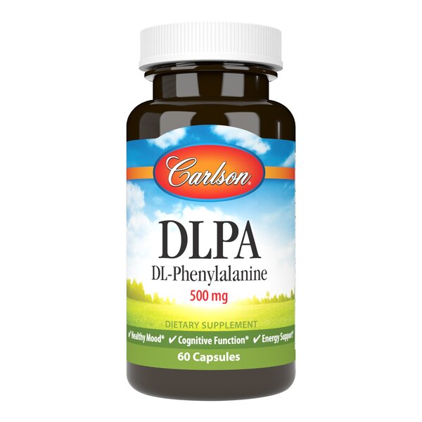 Carlson Labs DLPA 500mg - 60 Capsules | DL-Phenylalanine Supplement for Mood Support & Pain Relief | Supports Focus & Energy | Perfect for Stress Management & Daily Wellness