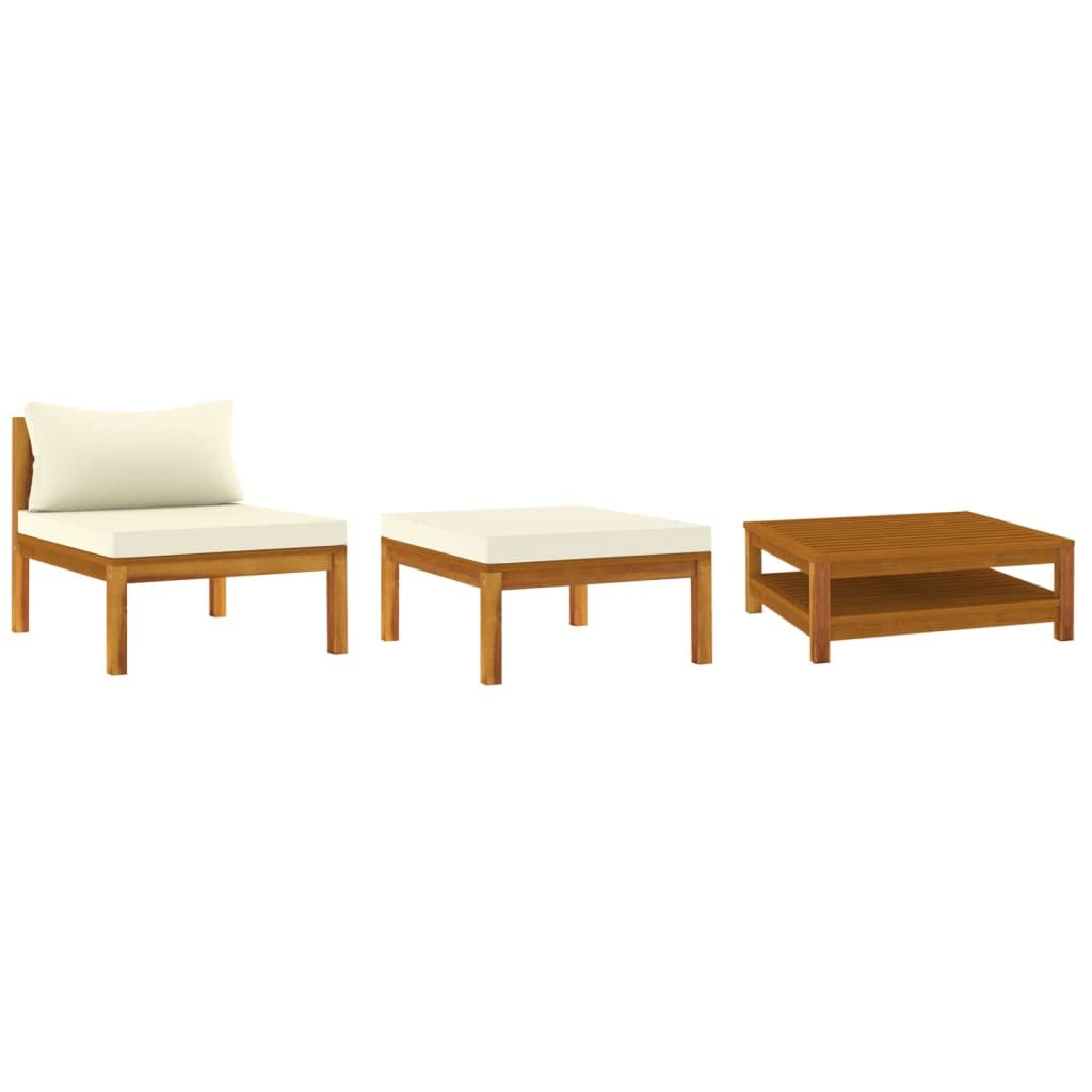 vidaXL 3-Piece Patio Lounge Set with Cushions - Modular Sectional Sofa & Coffee Table - Solid Acacia Wood Outdoor Furniture for Garden, Backyard, Poolside (Rustic Design)