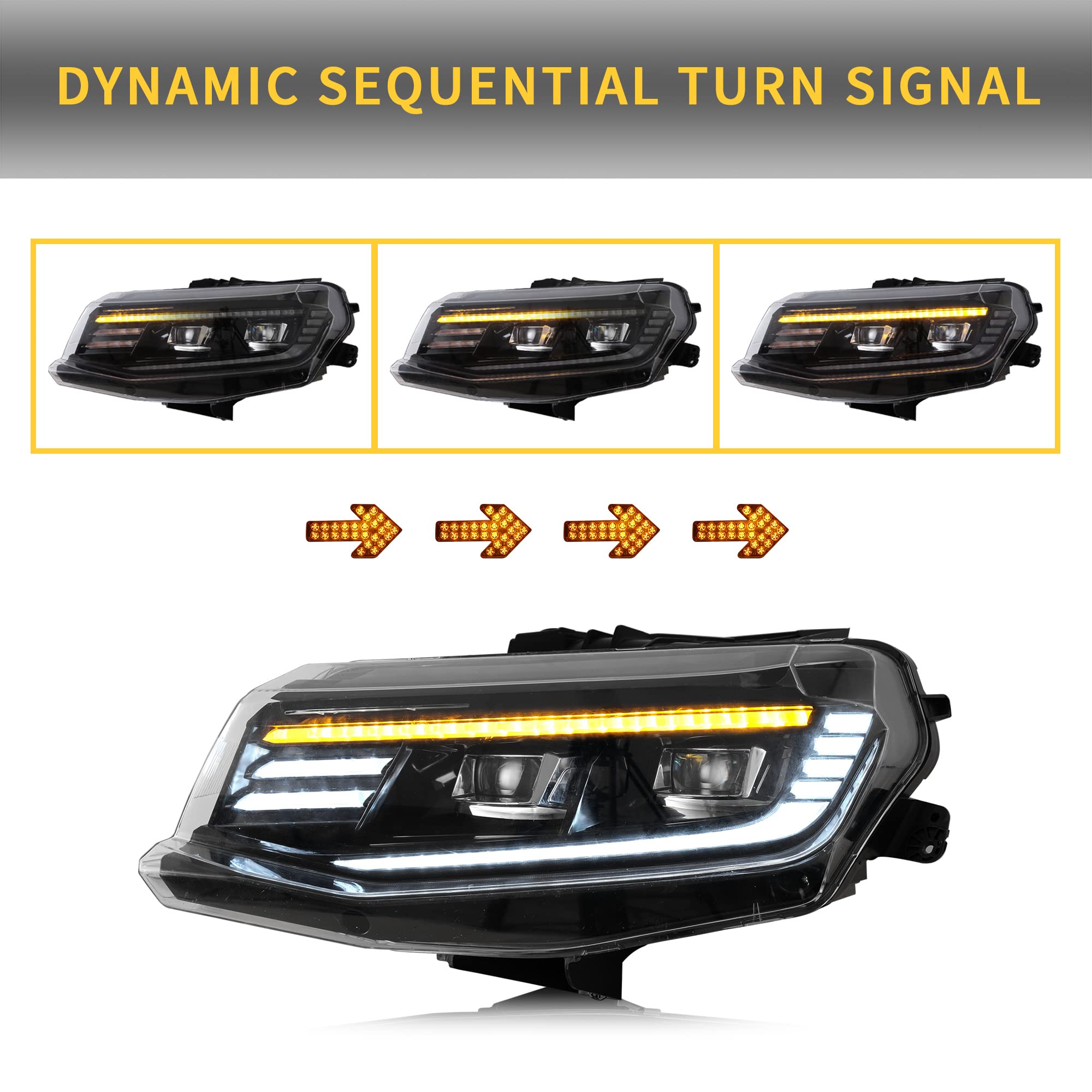 VLAND LED Headlights for Chevy Camaro 2016-2023 - DRL & Turn Signal - Driving & Style Upgrade
