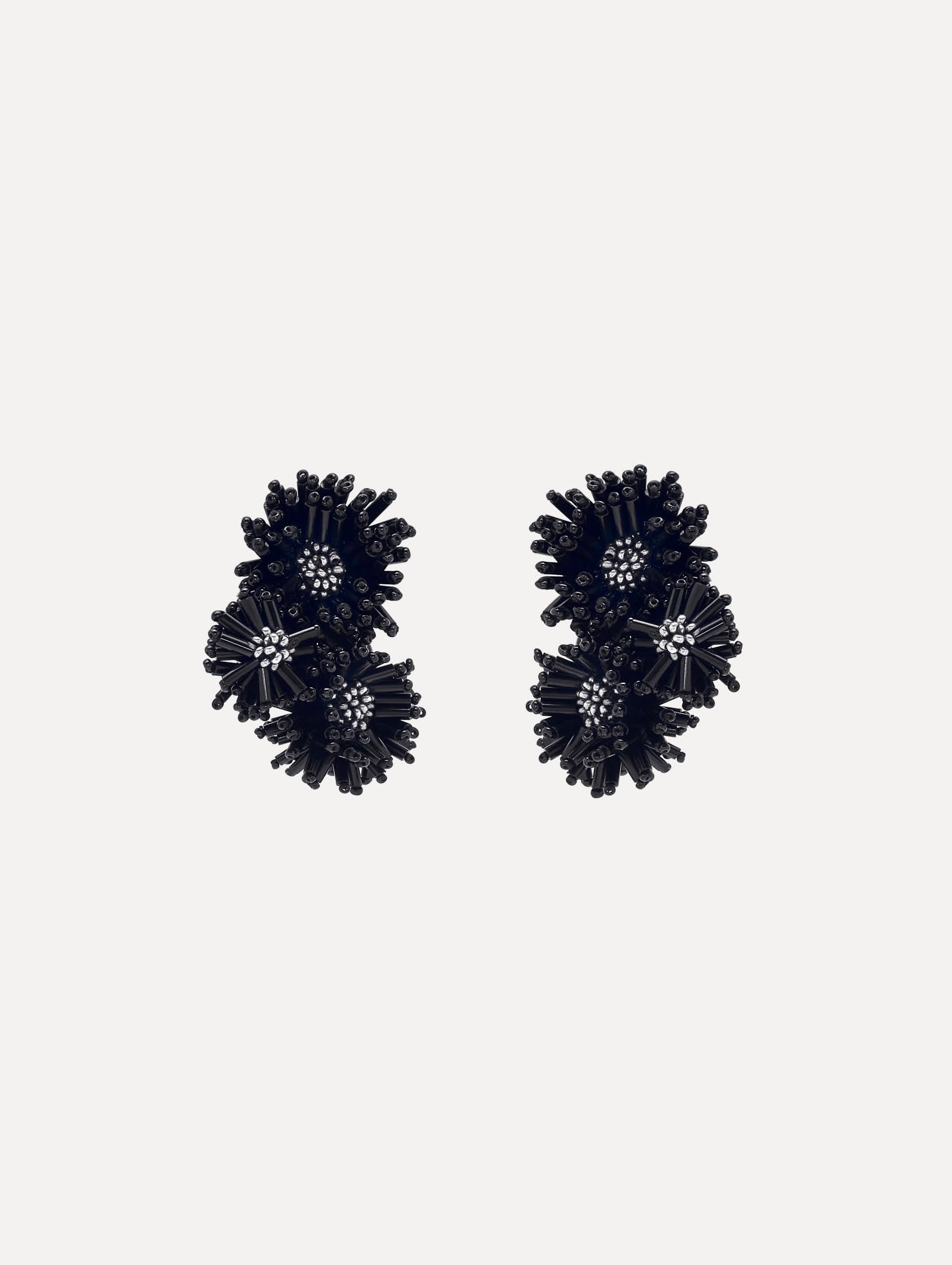 Pompom Flower Clip On Earrings for Women - Cute Floral Dangle Earrings for Girls, Teens, Party, Wedding, Prom, Casual Wear - Non-Piercing Fashion Accessories