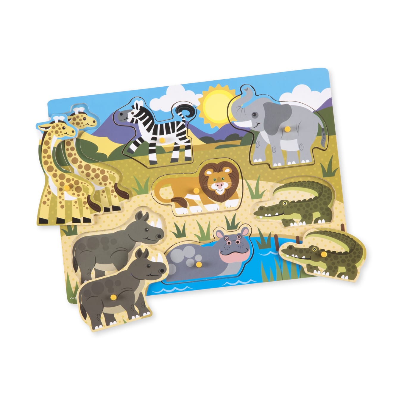 7-Piece Safari Animal Peg Puzzle for Toddlers - Wooden Educational Toy for Kids Learning & Fine Motor Skills Development - Perfect for Preschool, Daycare & Home Playtime