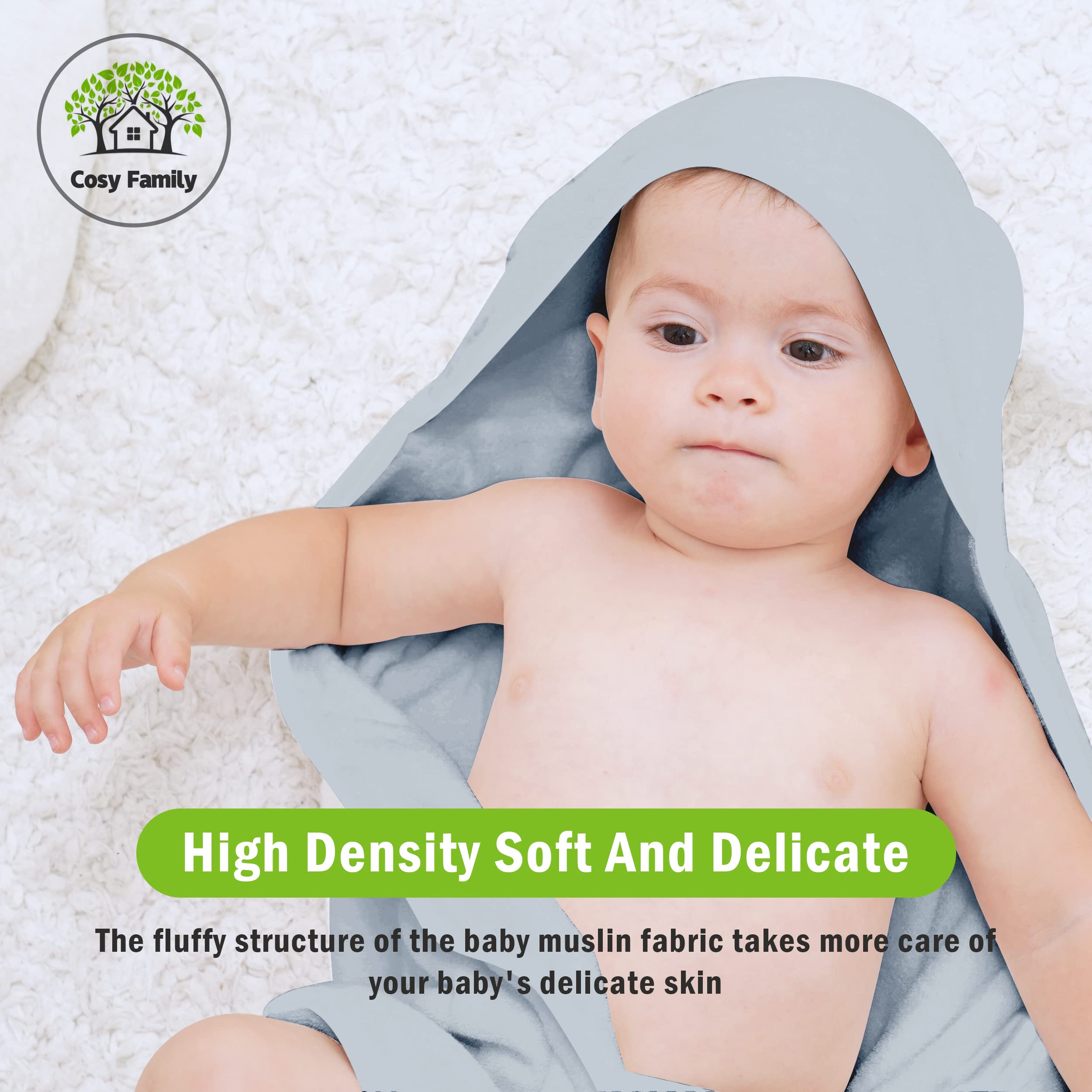 **3 Pack Baby Hooded Towels - Ultra Soft Bamboo Rayon Bath Towels for Newborns, Infants & Toddlers - Unisex Baby Boy & Girl Essentials - Highly Absorbent & Gentle for Sensitive Skin - Perfect for Bath Time, Swimming & Spa Days (Grey)**