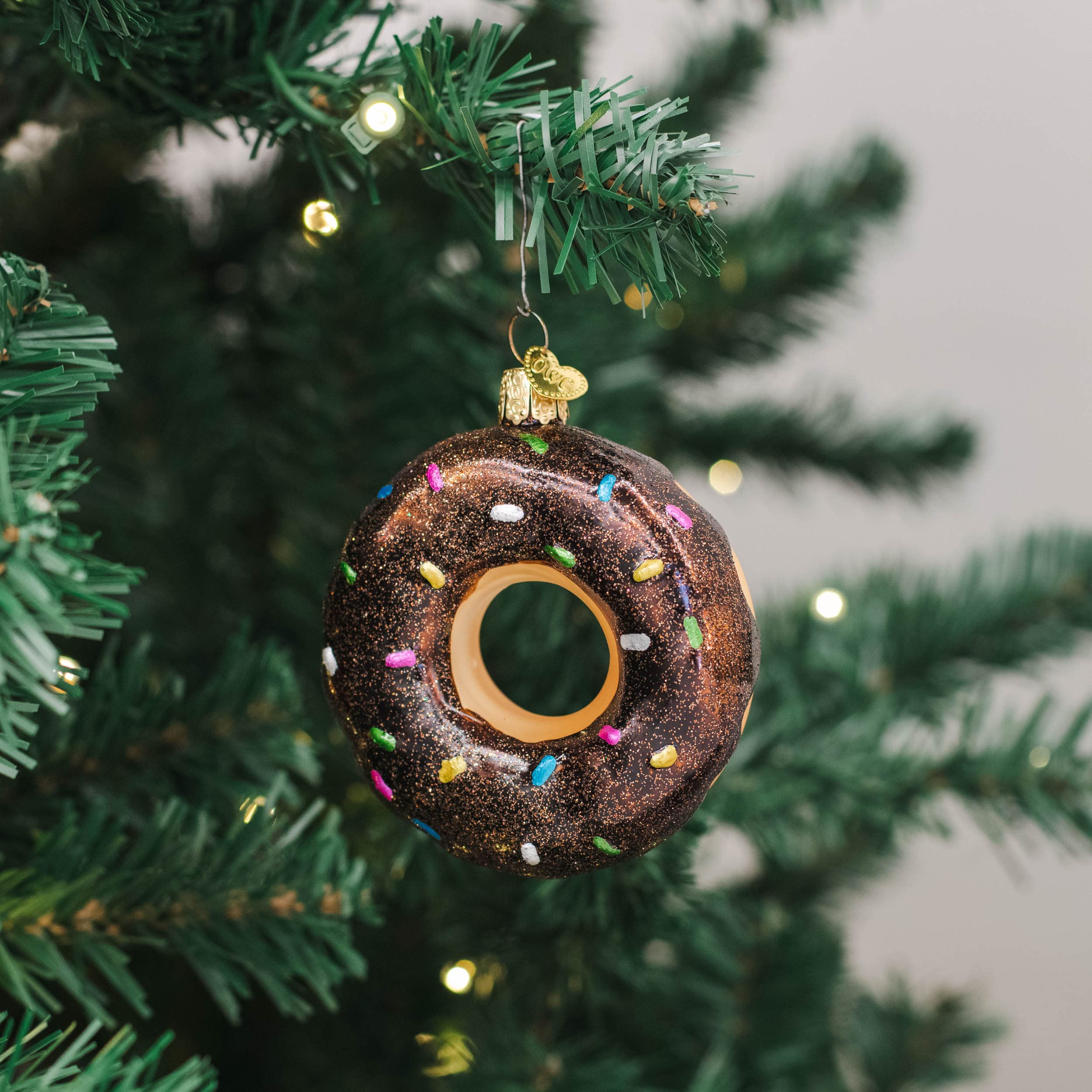 Old World Christmas Chocolate Frosted Donut Glass Blown Ornament - Handmade Holiday Tree Decoration for Christmas, Xmas Party & Winter Home Decor