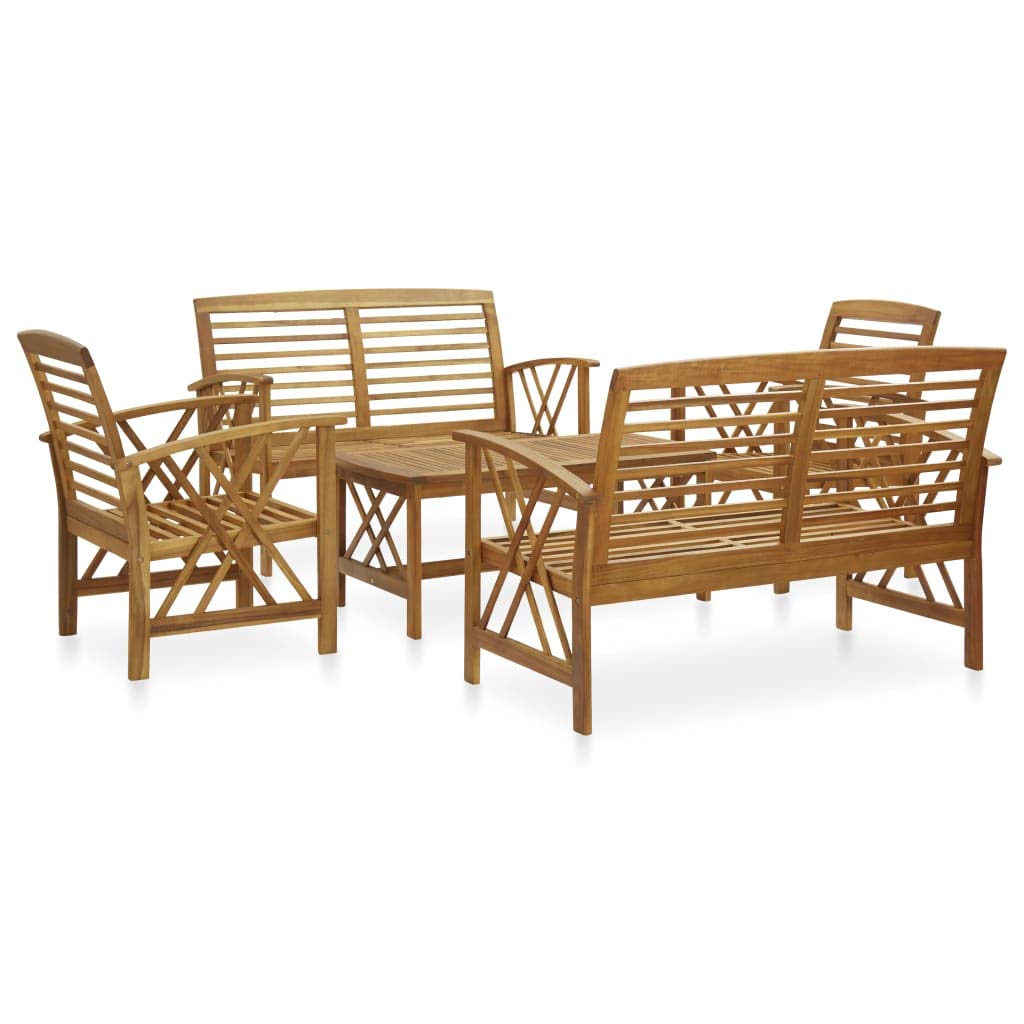 Vintage Acacia Wood Garden Lounge Set with Coffee Table - 5 Piece Outdoor Patio Furniture for Terrace, Deck & Backyard (3-Seater Bench, No Cushions) | Perfect for Relaxing, Entertaining & Creating Cozy Outdoor Spaces