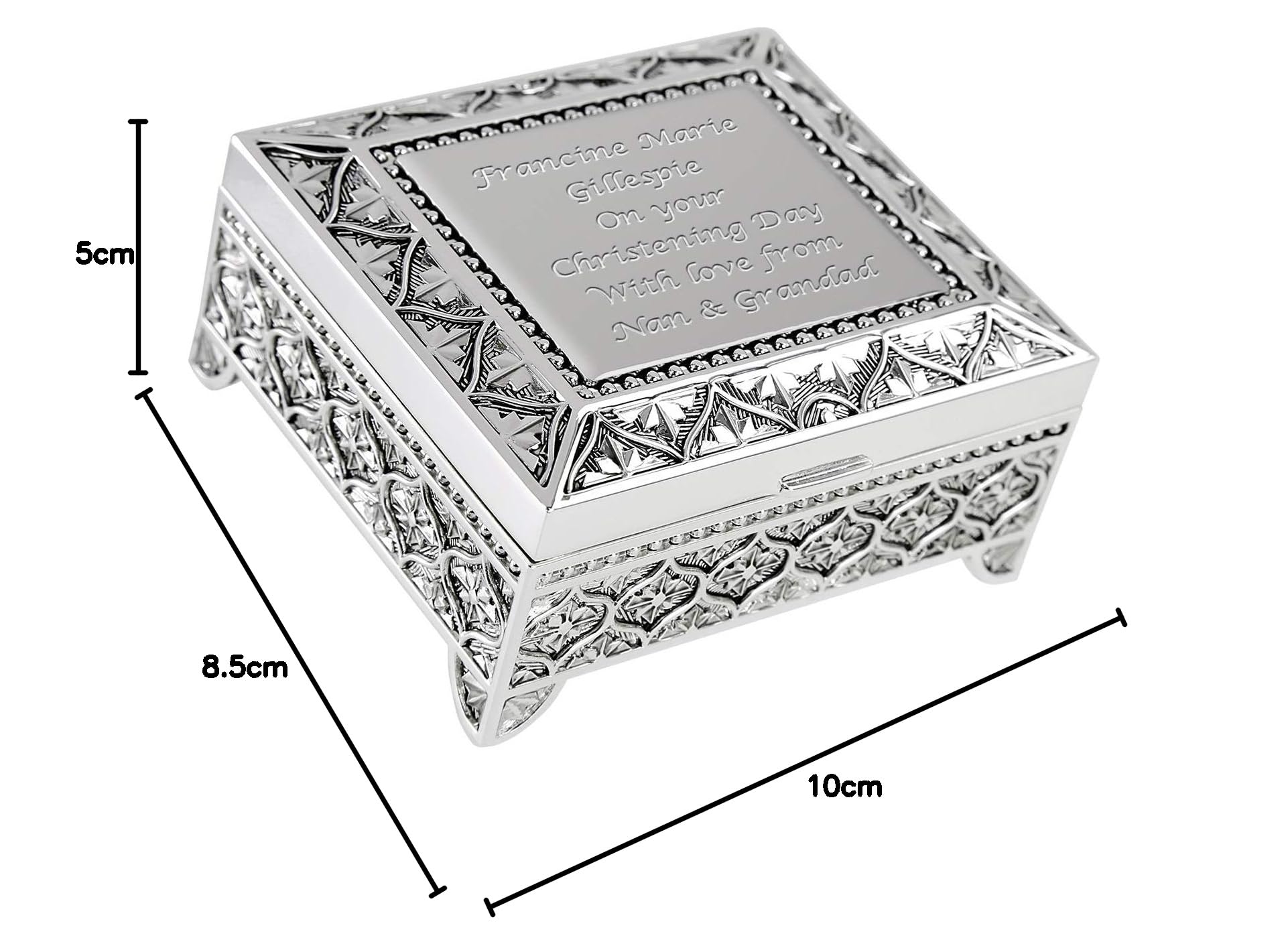 Personalized Silver Plated Christening Gift Box - Engraved Keepsake Jewelry Trinket Box with Satin Lining | Perfect Baptism, Baby Shower & First Communion Gift for Girls & Boys | Elegant Presentation Box for Special Occasions