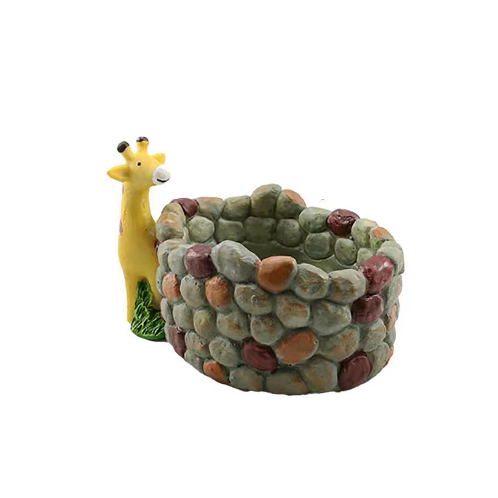 Giraffe Succulent Planter - Resin Cactus Flower Pot with Drainage Hole, Herb Garden Container & Home Decor for Indoor Plants, Office Desk, and Gift Ideas