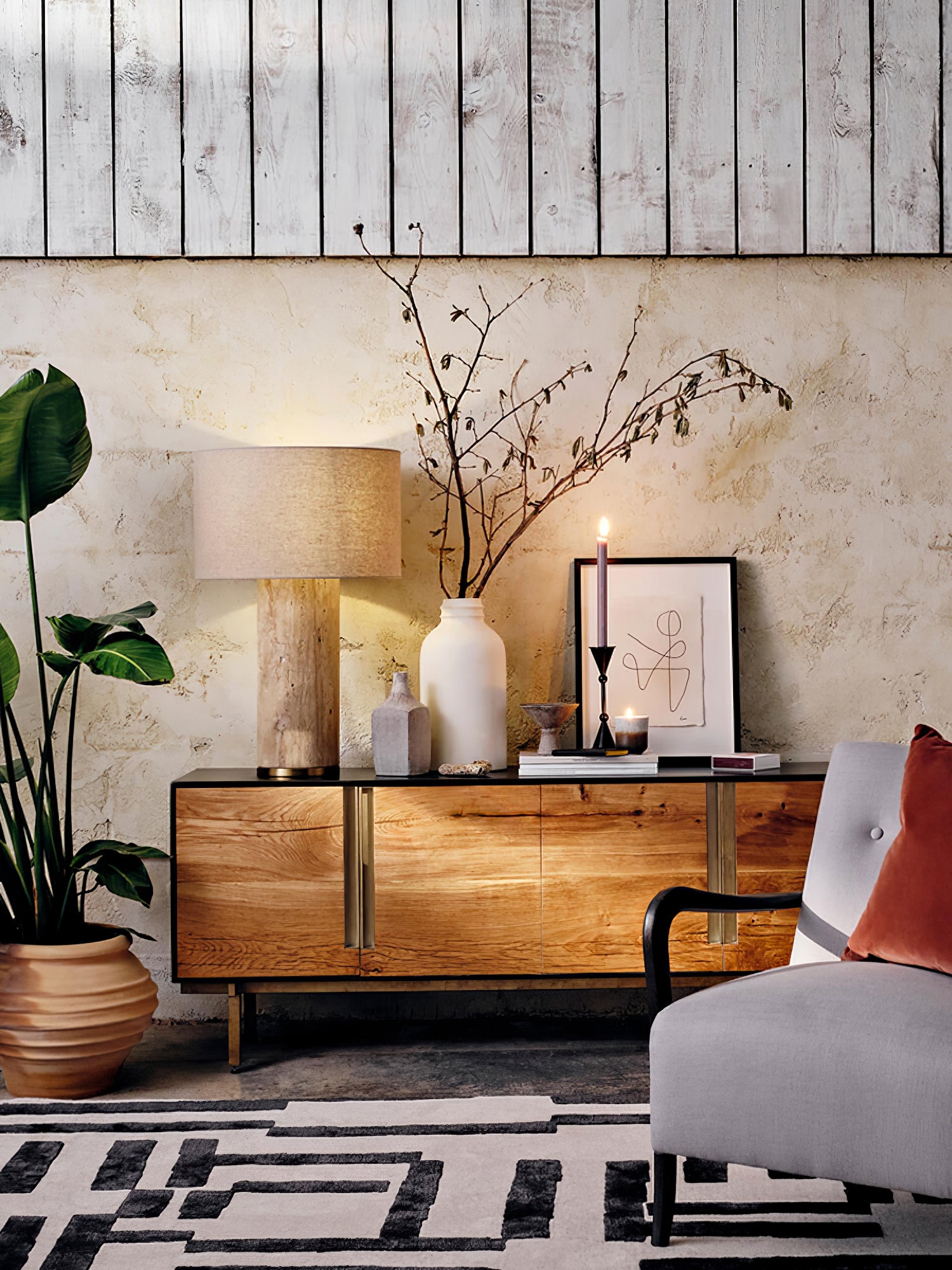 Aria Stone Table Lamp - Modern Decorative Bedside Lighting for Living Room, Bedroom & Office - Dimmable LED Desk Lamp with Natural Stone Base