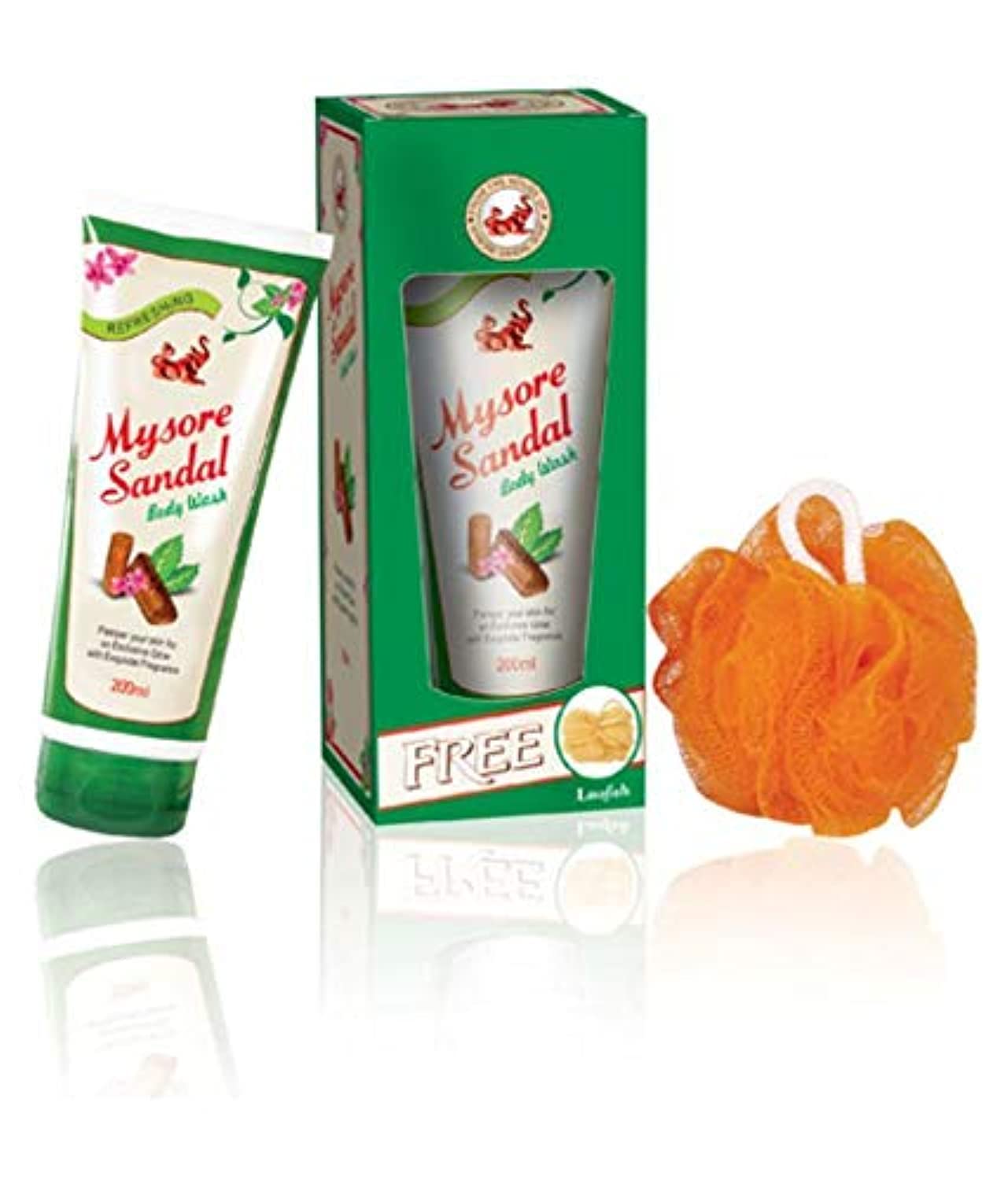 Mysore Sandalwood Body Wash for Women & Men - 200ml with Free Loofah | Moisturizing & Luxurious Fragrance | Perfect for Daily Shower, Spa Day & Gift Giving