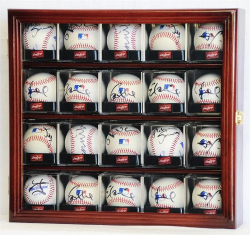 20 Acrylic Baseball Display Case with UV Protection - Cherry Finish Wall Mount or Tabletop Cabinet for Collectibles, Memorabilia & Sports Decor