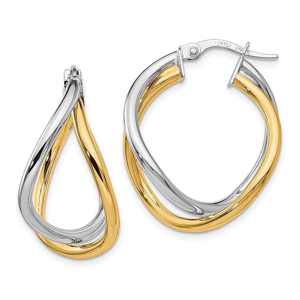 14K Two-Tone Gold Hoop Earrings for Women - Elegant Fine Jewelry Gift for Her - Perfect for Weddings, Parties & Everyday Wear