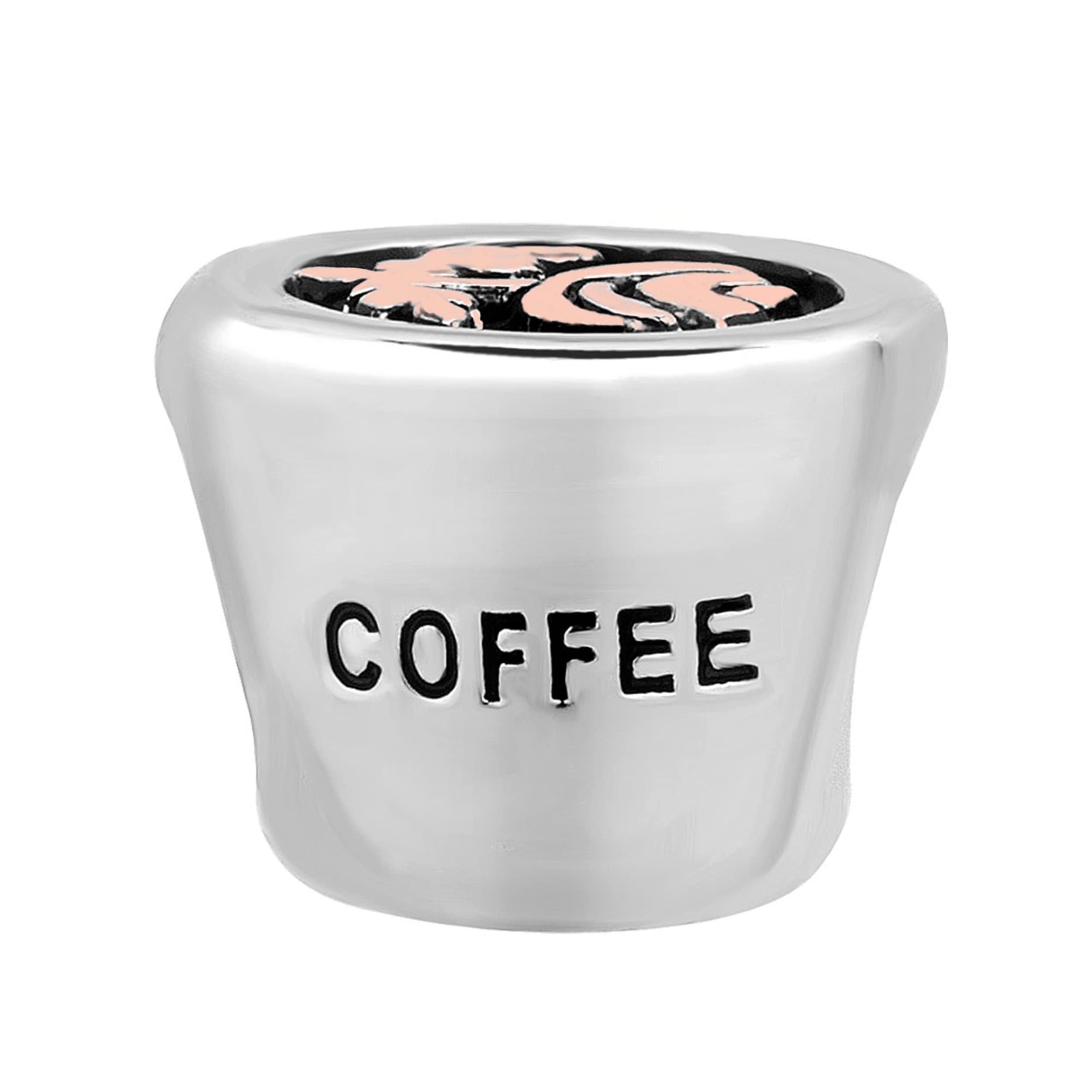 Mini Jewelry Good Day Coffee Cup Charm - Compatible with Pandora Bracelets, Rose Gold Foam Milk Design - Perfect Birthday Gift for Women, Girls & Granddaughters - Great for Bracelet Stacking & Coffee Lover Accessories