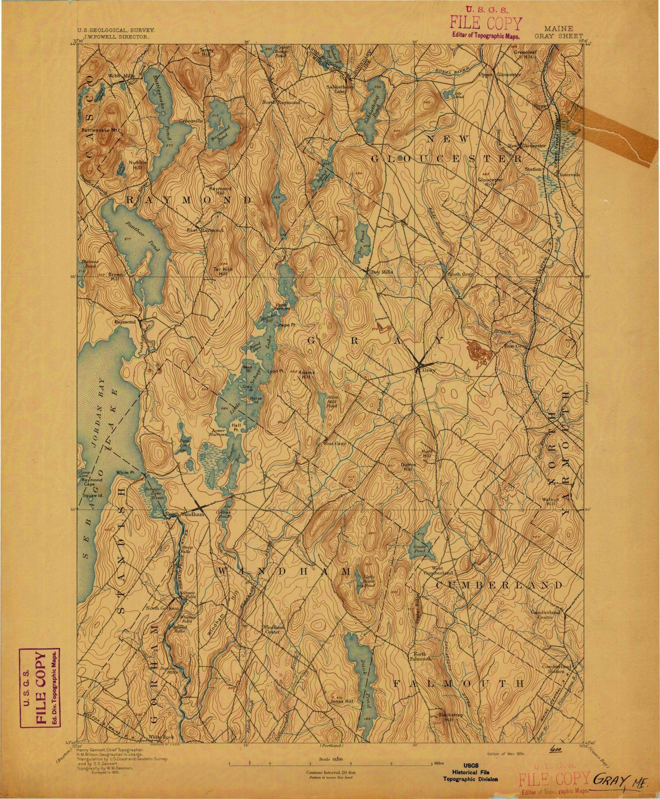 Vintage 1894 Gray Maine USGS Topographic Map - 35x44 Inch Large Historical Wall Art for Home & Office Decor | Antique Maine Map for Living Room, Study, or Gift