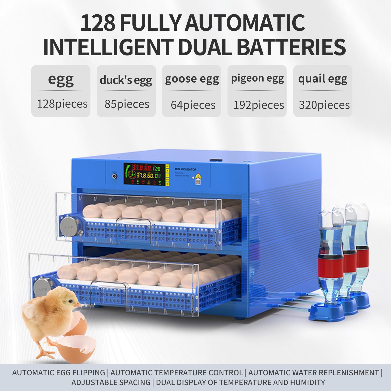 128 Eggs Poultry Incubator - Automatic Dual Power Supply with Egg Turner, Temperature Control & Ventilation - Ideal for Hatching Chicken, Duck, Goose, Quail Eggs - Perfect for Farm, Homestead & Backyard Poultry Breeding