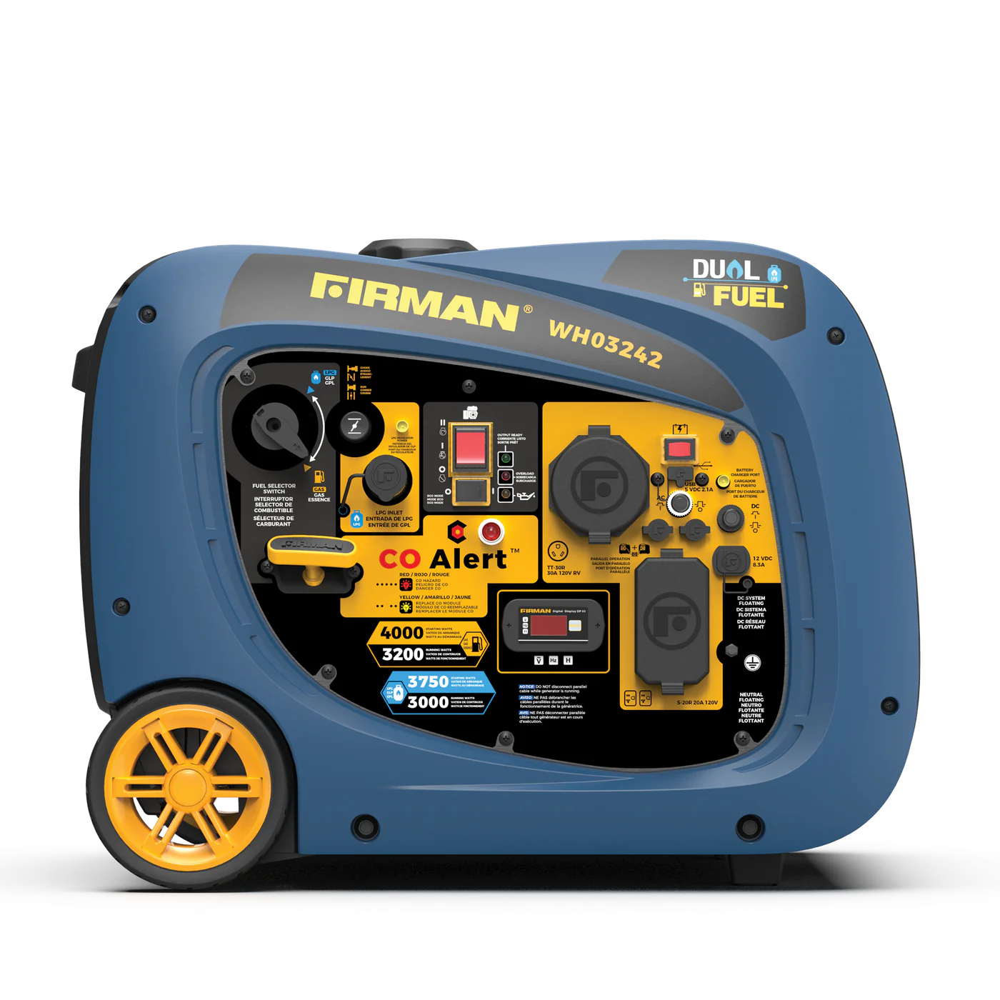 Firman WH03242 3200W/4000W Dual Fuel Inverter Generator - Gas & Propane Powered, 30 Amp, Low THD, Parallel Ready, Electric Start - Perfect for Camping, RV Trips, and Emergency Power Backup