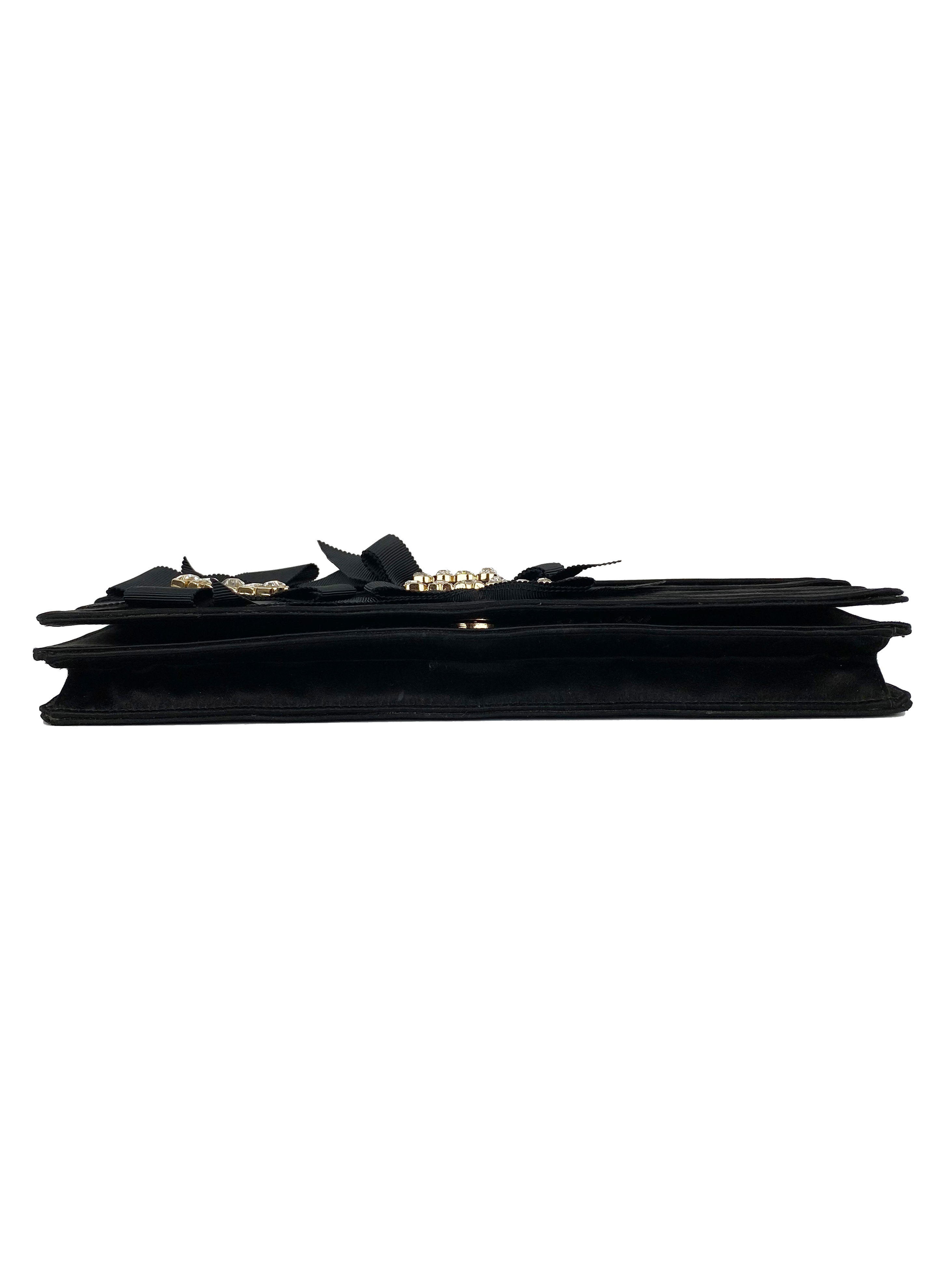 Chanel Black Long Satin Chain Clutch Bag for Women - Elegant Evening Clutch for Parties, Weddings & Special Occasions