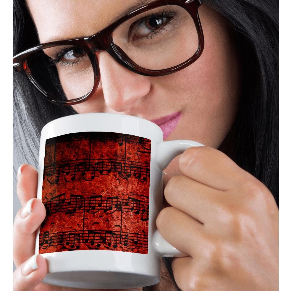 3D Rose Musical Interlude Red Ceramic Coffee Mug - 11 oz Gift for Music Lovers, Perfect for Home, Office & Tea Time