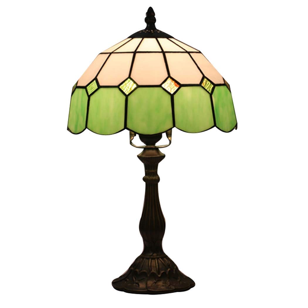 10 Inch Tiffany Style Table Lamp - Mediterranean Stained Glass Desk Lamp for Living Room & Bedroom - E27 Base, Max 40W - Green Decorative Bedside Lamp - Perfect for Home Office, Dorm, or Reading Nook
